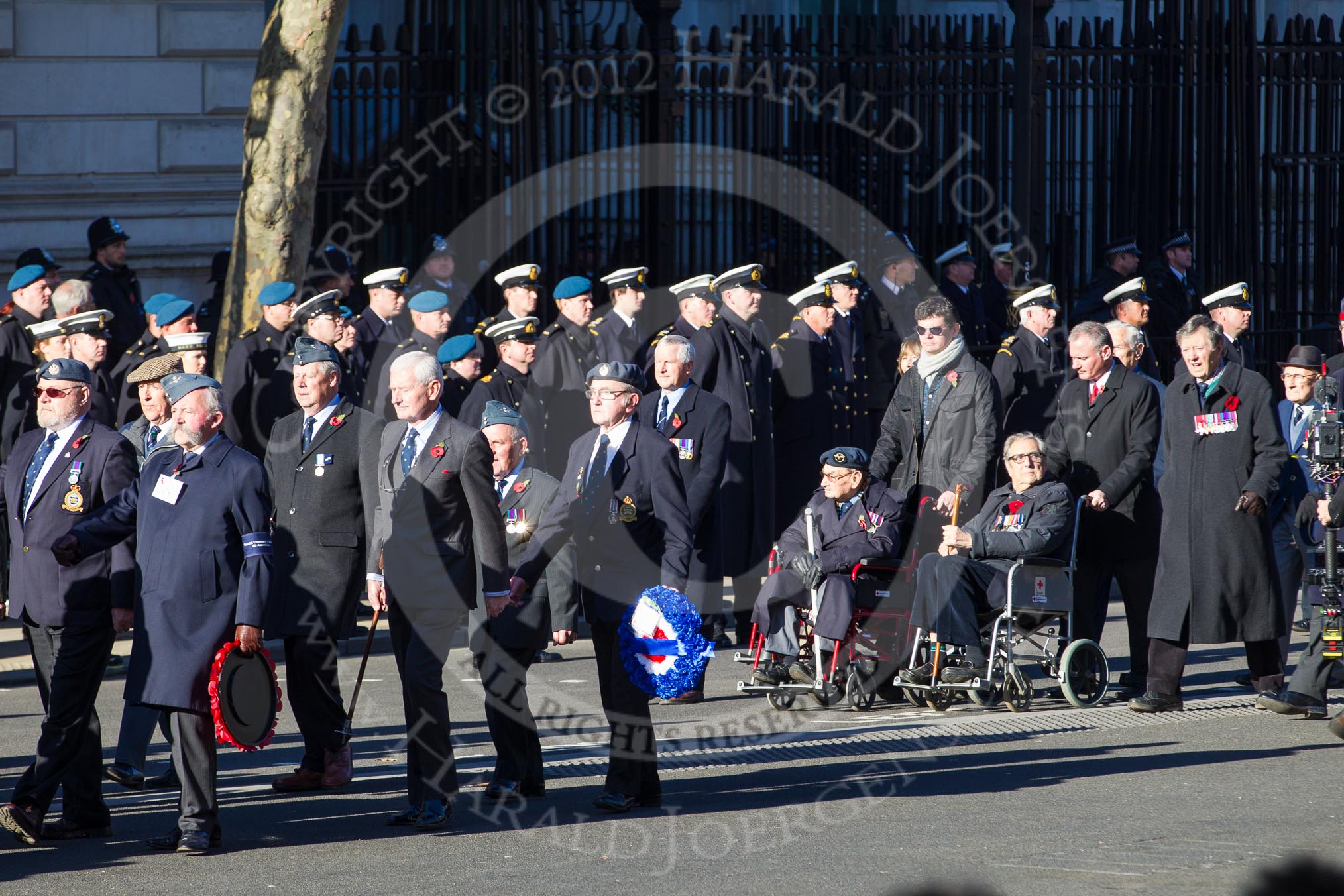 Remembrance Sunday 2012 Cenotaph March Past: Group C8 - Coastal Command & Maritime Air Association and C9 - Royal Air Forces Ex-Prisoner's of War Association..
Whitehall, Cenotaph,
London SW1,

United Kingdom,
on 11 November 2012 at 12:01, image #1104