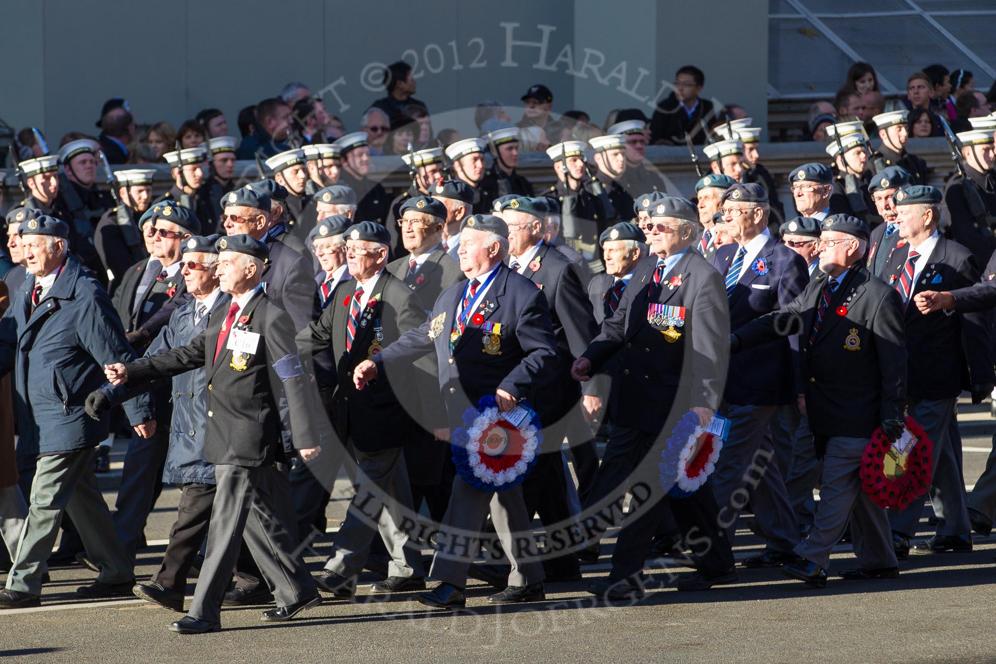 Remembrance Sunday 2012 Cenotaph March Past: Group C16 - National Service (Royal Air Force) Association..
Whitehall, Cenotaph,
London SW1,

United Kingdom,
on 11 November 2012 at 12:03, image #1156