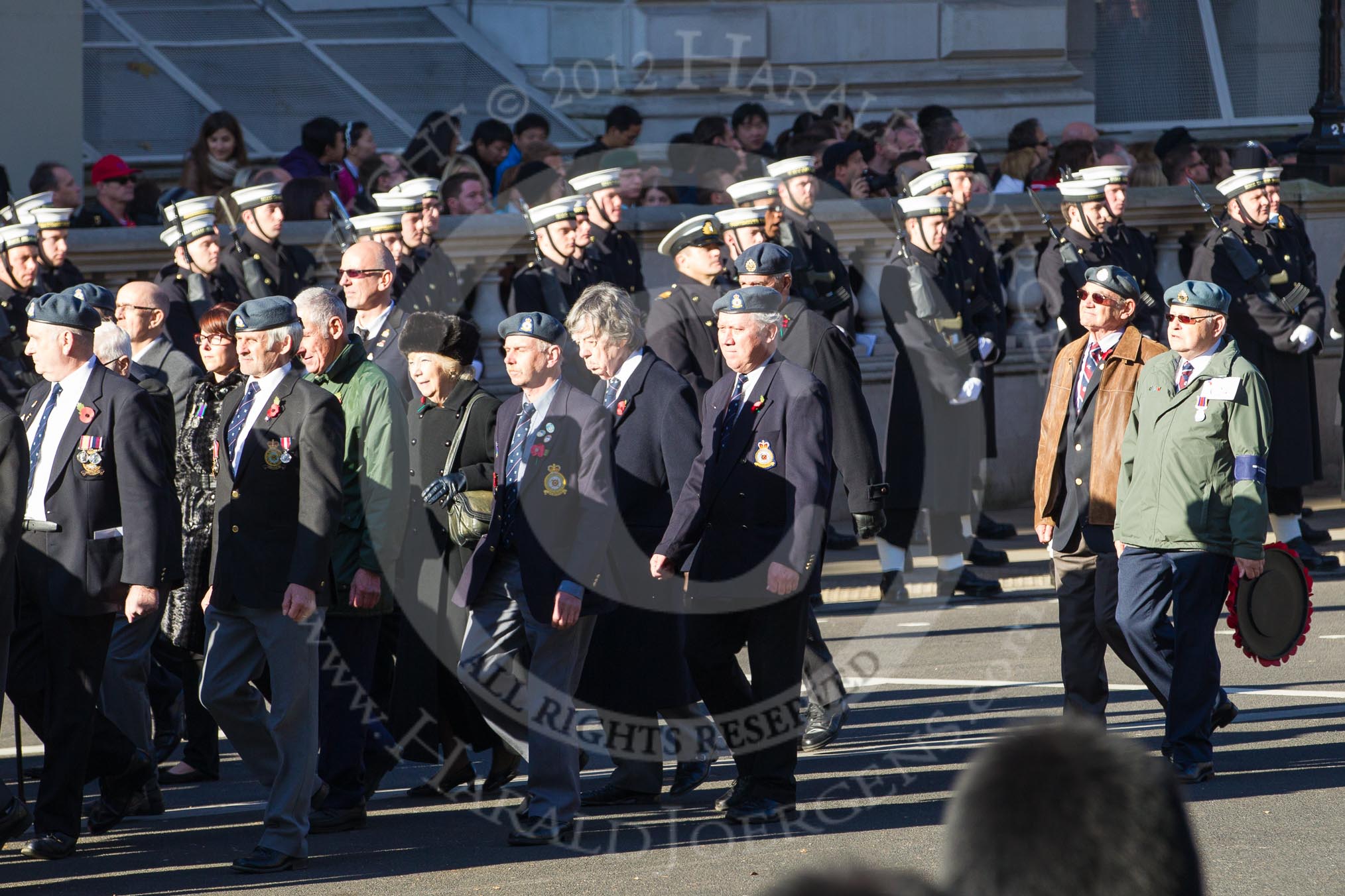 Remembrance Sunday 2012 Cenotaph March Past: Group C23 - Royal Air Force Mountain Rescue Association and C24 - Royal Air Force Butterworth & Penang Association..
Whitehall, Cenotaph,
London SW1,

United Kingdom,
on 11 November 2012 at 12:04, image #1197