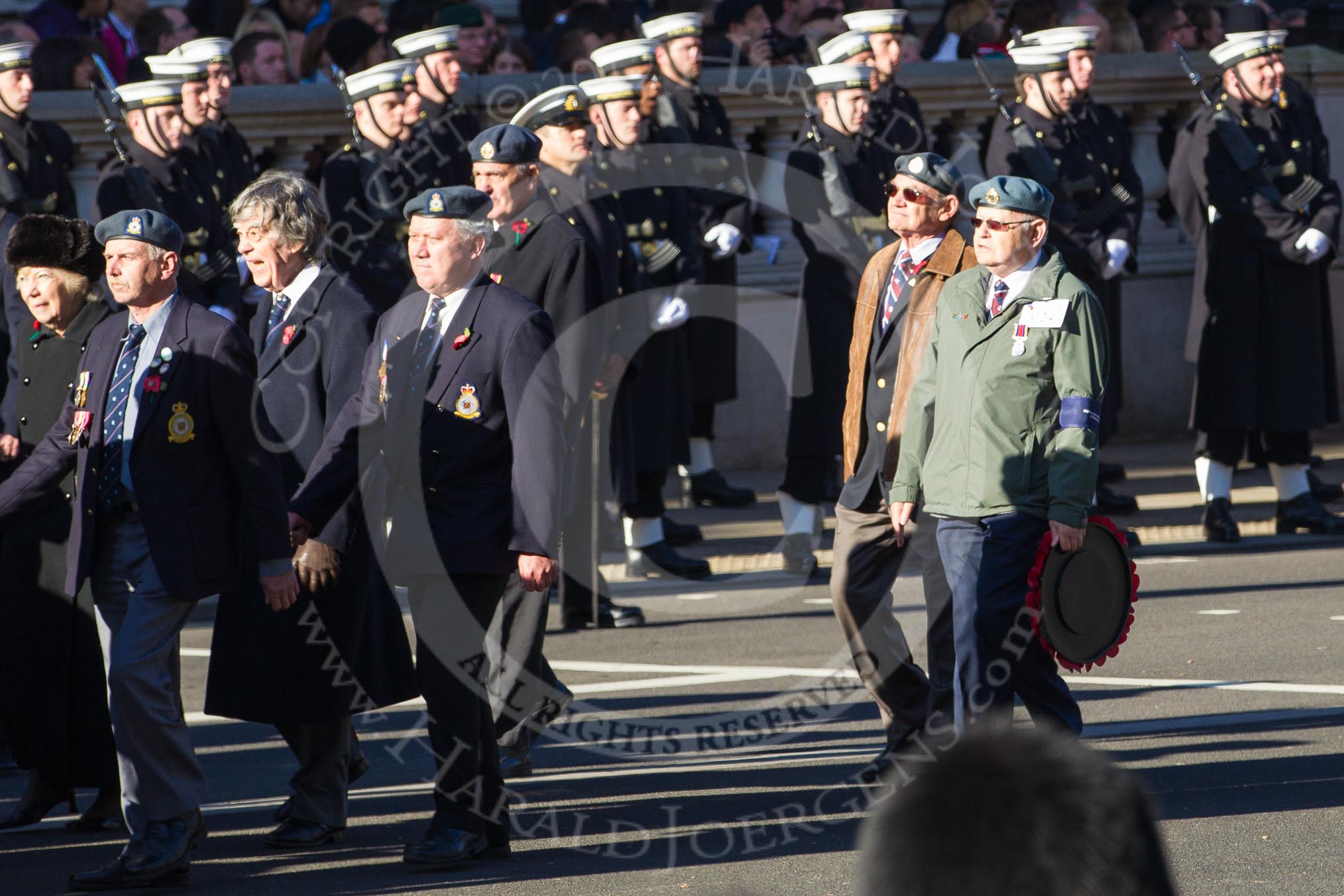 Remembrance Sunday 2012 Cenotaph March Past: Group C23 - Royal Air Force Mountain Rescue Association and C24 - Royal Air Force Butterworth & Penang Association..
Whitehall, Cenotaph,
London SW1,

United Kingdom,
on 11 November 2012 at 12:04, image #1198