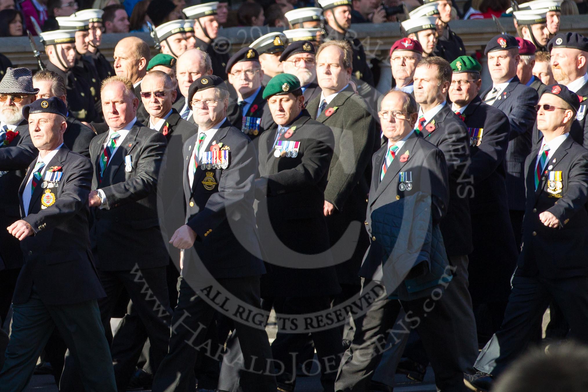 Remembrance Sunday 2012 Cenotaph March Past: Group D1 - South Atlantic Medal Association (www.sama82.org.uk), veterans of the Falklands war in 1982 and islanders from that time..
Whitehall, Cenotaph,
London SW1,

United Kingdom,
on 11 November 2012 at 12:04, image #1218