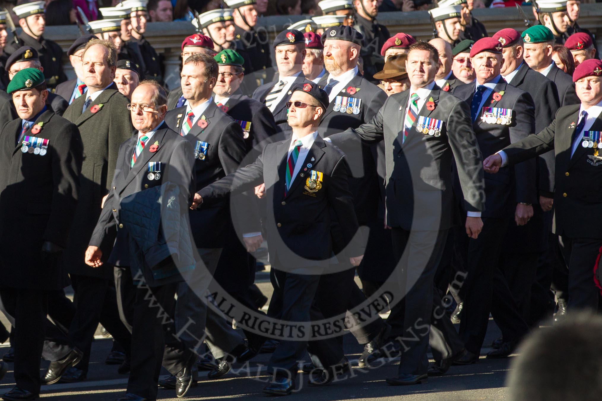 Remembrance Sunday 2012 Cenotaph March Past: Group D1 - South Atlantic Medal Association (www.sama82.org.uk), veterans of the Falklands war in 1982 and islanders from that time..
Whitehall, Cenotaph,
London SW1,

United Kingdom,
on 11 November 2012 at 12:04, image #1220