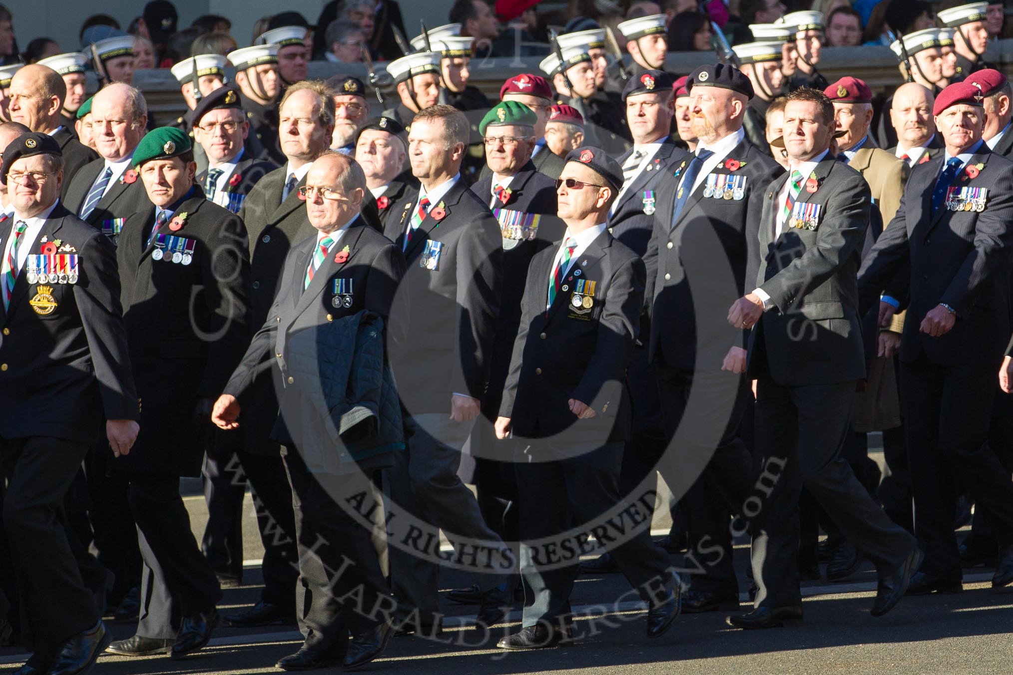 Remembrance Sunday 2012 Cenotaph March Past: Group D1 - South Atlantic Medal Association (www.sama82.org.uk), veterans of the Falklands war in 1982 and islanders from that time..
Whitehall, Cenotaph,
London SW1,

United Kingdom,
on 11 November 2012 at 12:04, image #1221