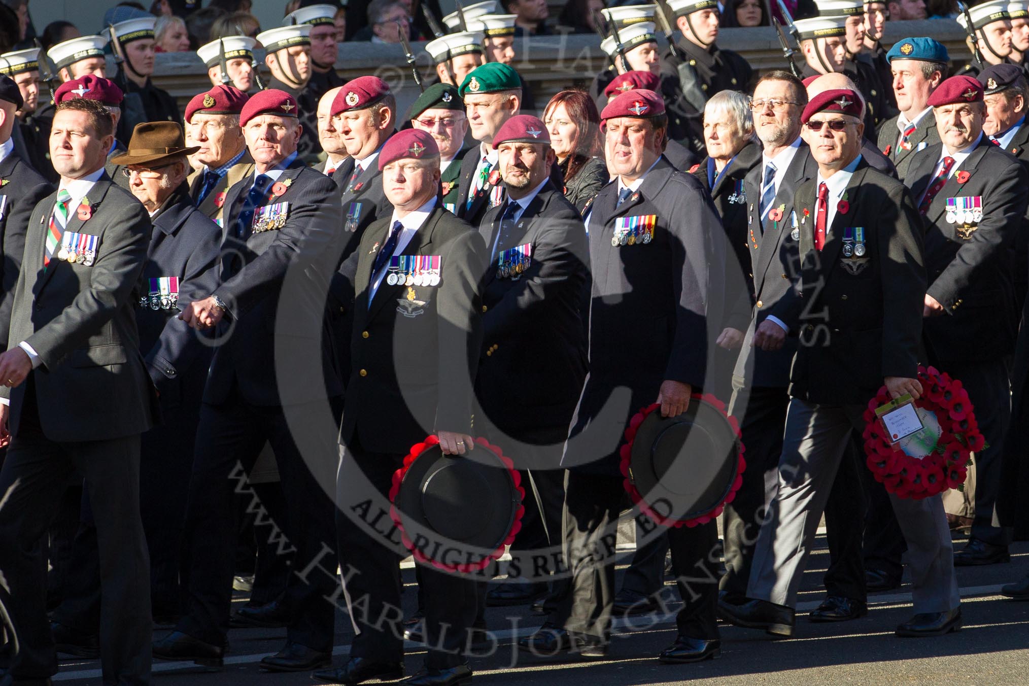 Remembrance Sunday 2012 Cenotaph March Past: Group D1 - South Atlantic Medal Association (www.sama82.org.uk), veterans of the Falklands war in 1982 and islanders from that time..
Whitehall, Cenotaph,
London SW1,

United Kingdom,
on 11 November 2012 at 12:04, image #1223