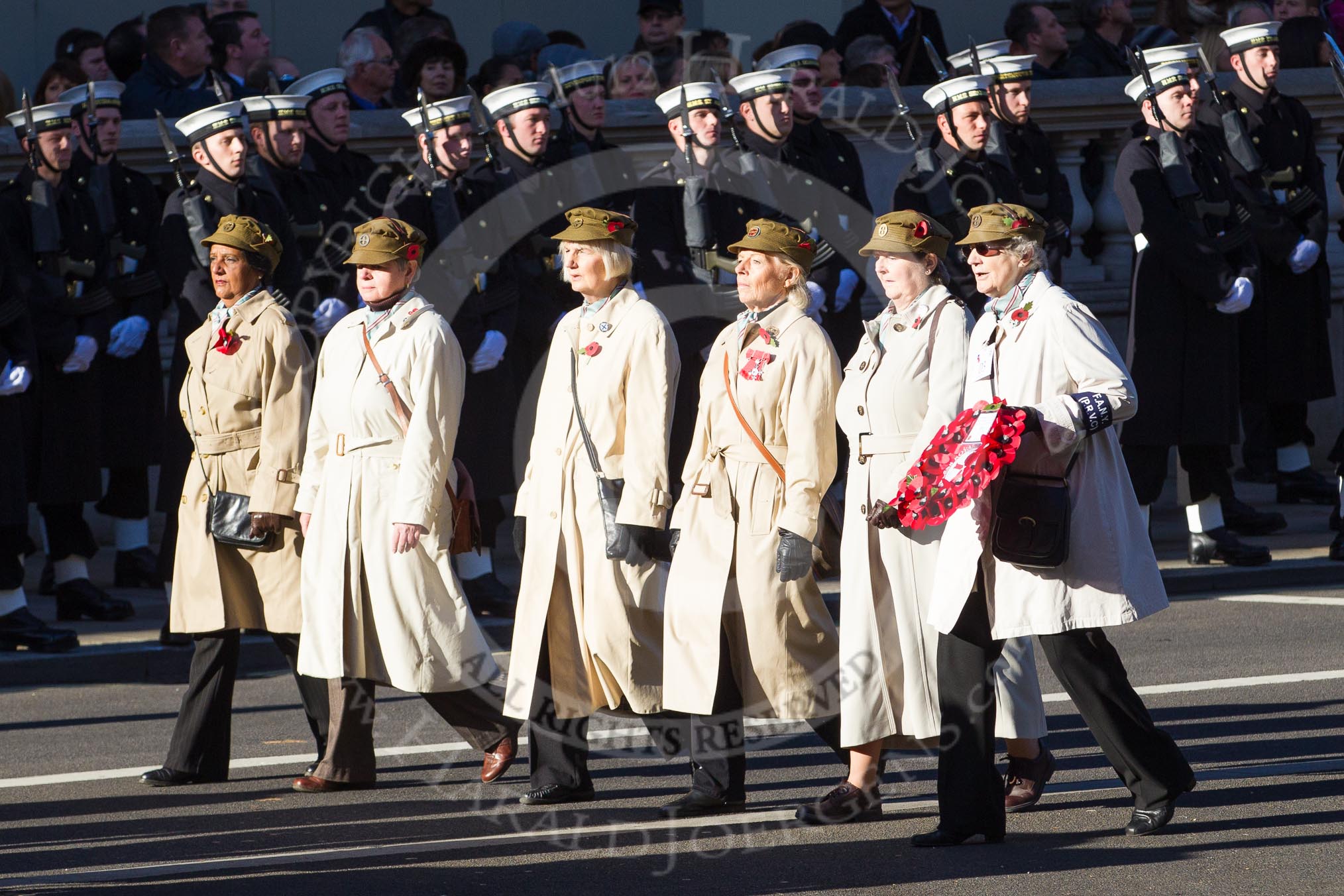 Remembrance Sunday 2012 Cenotaph March Past: Group D3 - First Aid Nursing Yeomanry (Princess Royal's Volunteers Corps)..
Whitehall, Cenotaph,
London SW1,

United Kingdom,
on 11 November 2012 at 12:05, image #1244