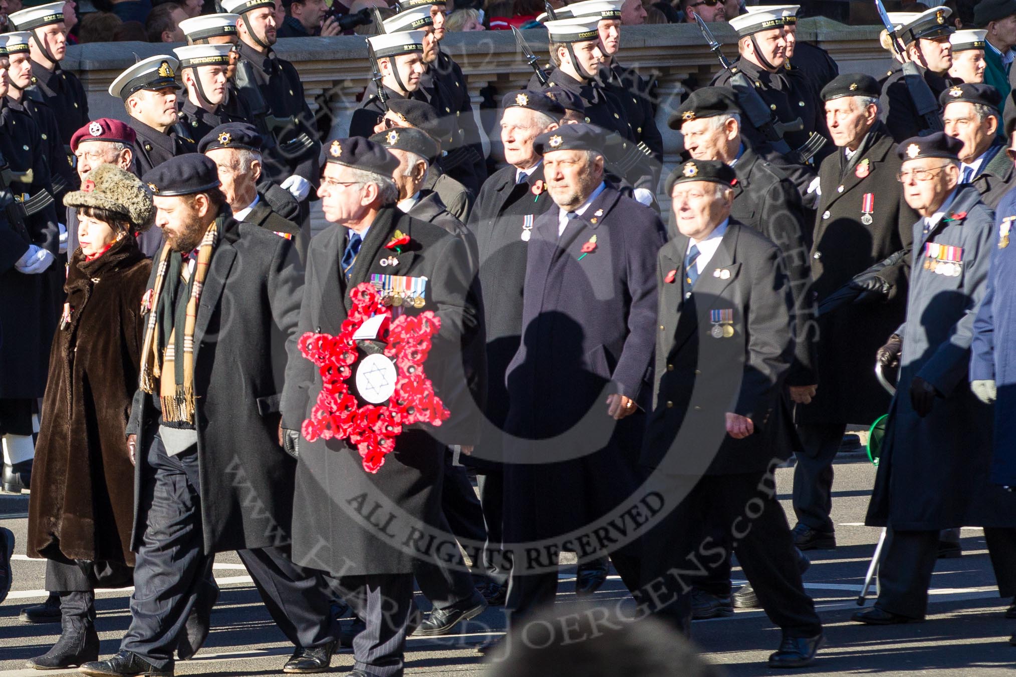 Remembrance Sunday 2012 Cenotaph March Past: Group D4 - Association of Jewish Ex-Servicemen & Women..
Whitehall, Cenotaph,
London SW1,

United Kingdom,
on 11 November 2012 at 12:05, image #1248