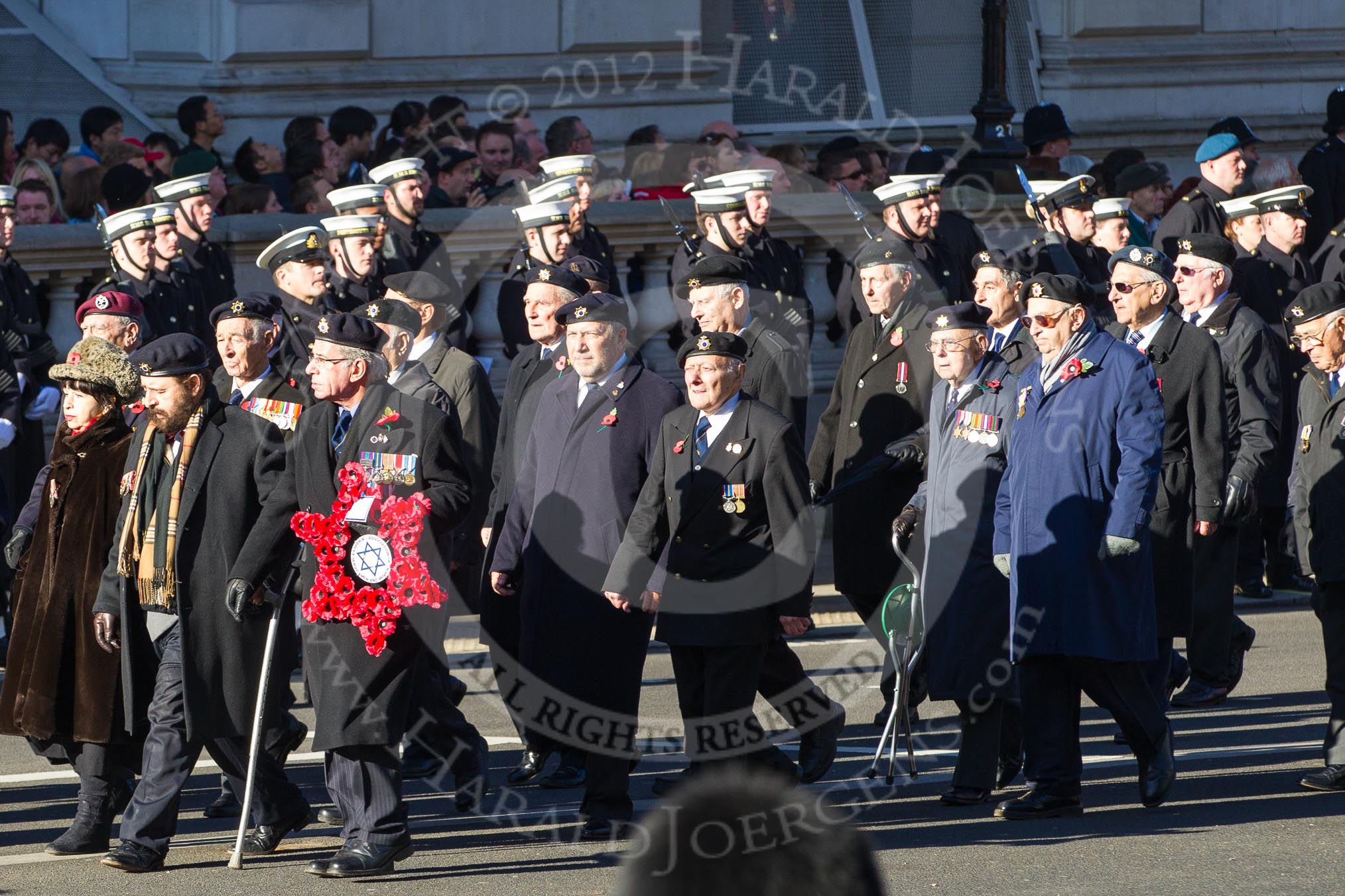 Remembrance Sunday 2012 Cenotaph March Past: Group D4 - Association of Jewish Ex-Servicemen & Women..
Whitehall, Cenotaph,
London SW1,

United Kingdom,
on 11 November 2012 at 12:05, image #1250