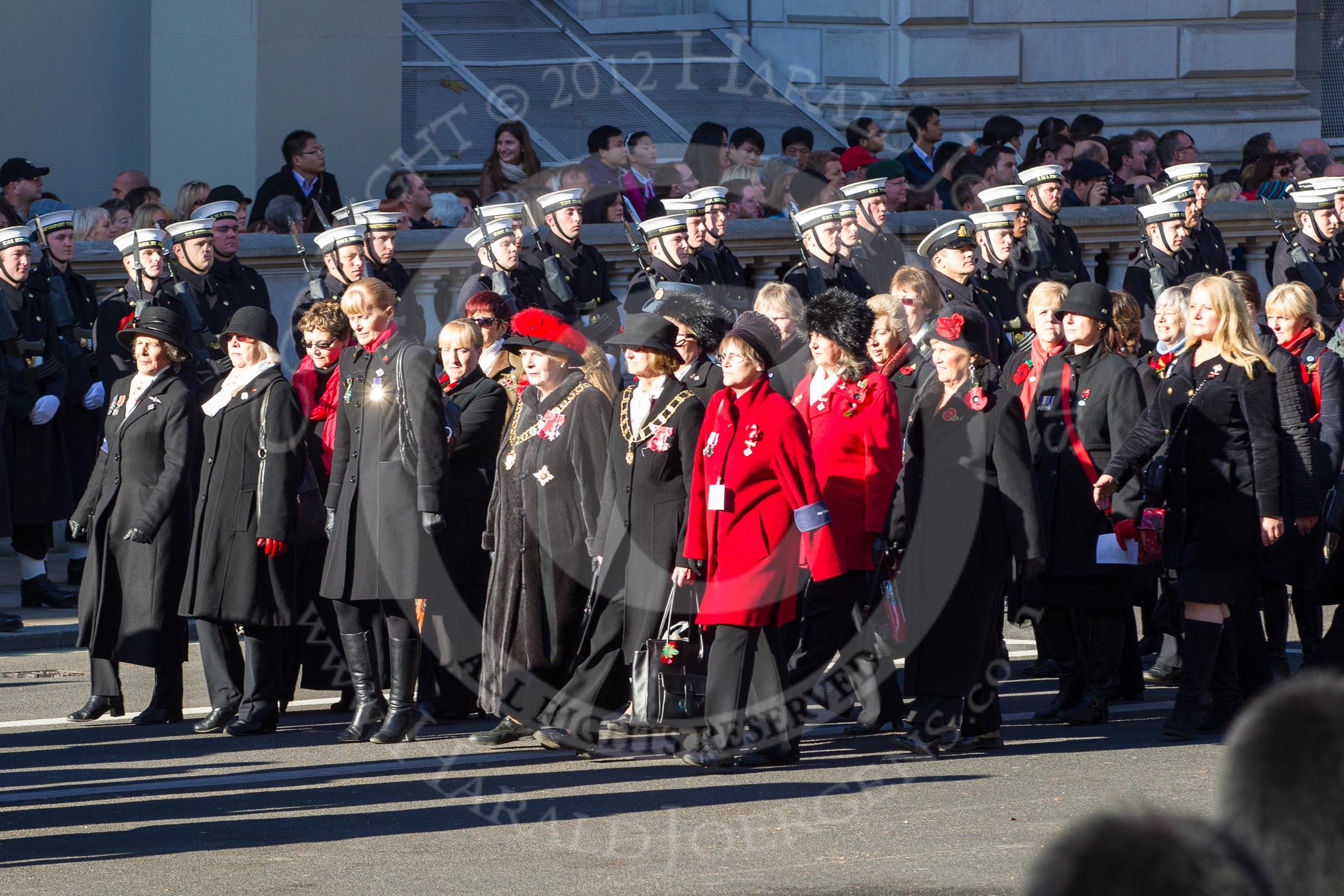 Remembrance Sunday 2012 Cenotaph March Past: Group D6 - War Widows Association..
Whitehall, Cenotaph,
London SW1,

United Kingdom,
on 11 November 2012 at 12:05, image #1258