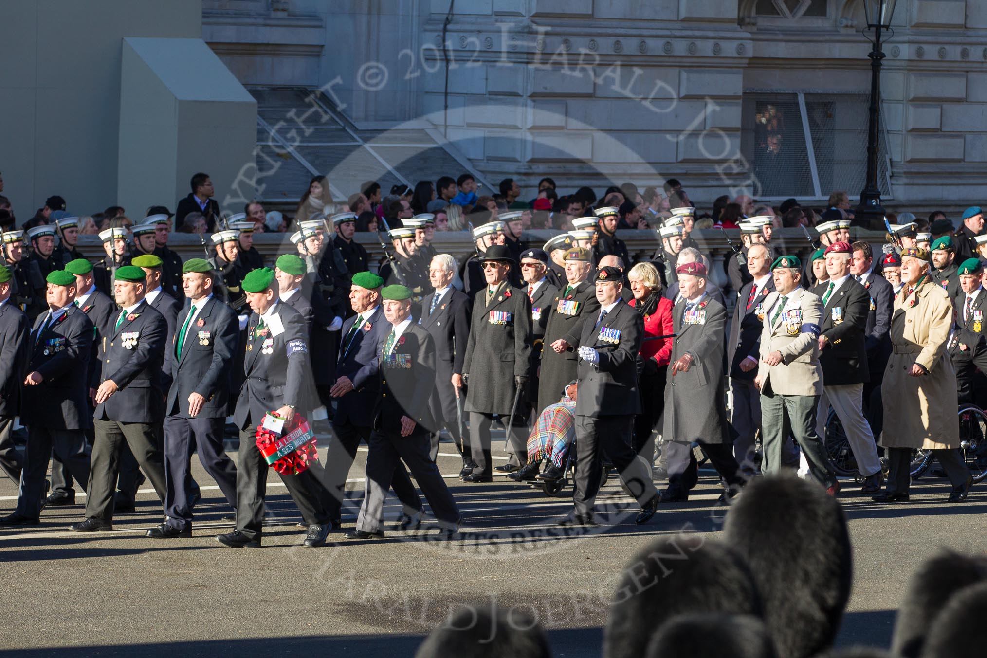 Remembrance Sunday 2012 Cenotaph March Past: Group D15 - Foreign Legion Association and D16 - Not Forgotten Association..
Whitehall, Cenotaph,
London SW1,

United Kingdom,
on 11 November 2012 at 12:07, image #1336