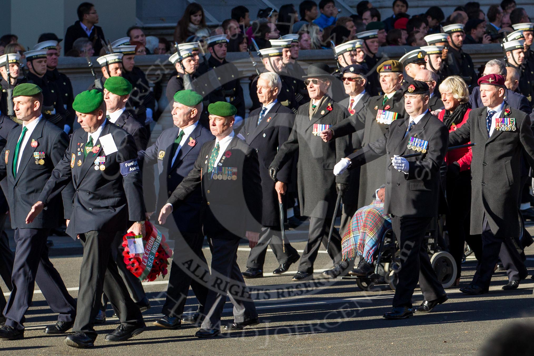 Remembrance Sunday 2012 Cenotaph March Past: Group D15 - Foreign Legion Association and D16 - Not Forgotten Association..
Whitehall, Cenotaph,
London SW1,

United Kingdom,
on 11 November 2012 at 12:07, image #1337