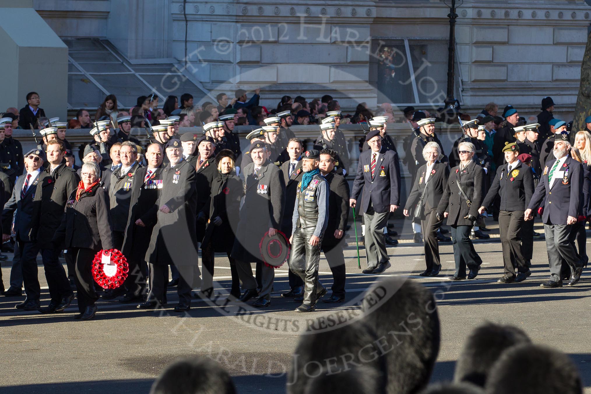 Remembrance Sunday 2012 Cenotaph March Past: Group D17 - The Royal British Legion and D18 - The Royal British Legion Scotland..
Whitehall, Cenotaph,
London SW1,

United Kingdom,
on 11 November 2012 at 12:07, image #1369