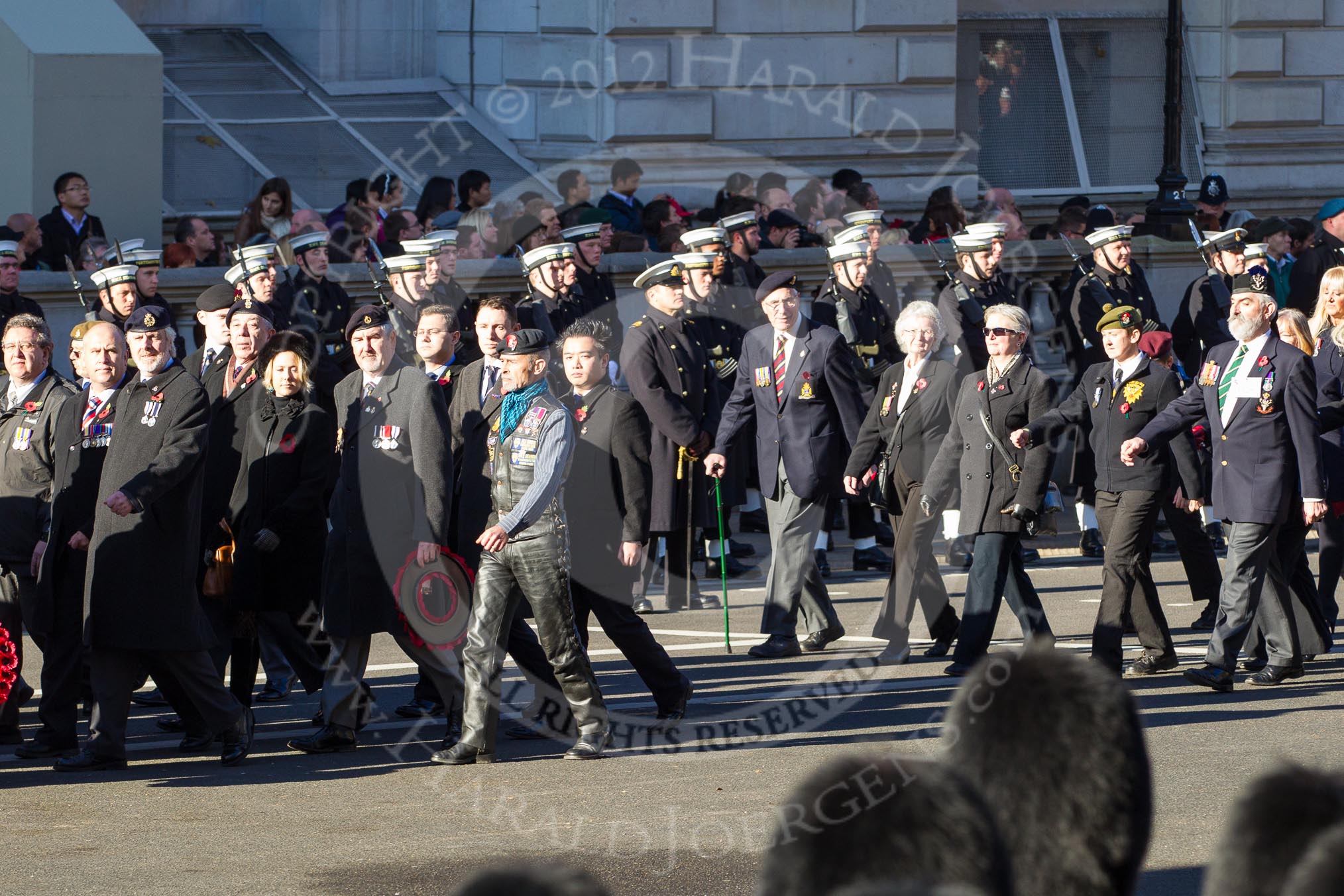 Remembrance Sunday 2012 Cenotaph March Past: Group D17 - The Royal British Legion and D18 - The Royal British Legion Scotland..
Whitehall, Cenotaph,
London SW1,

United Kingdom,
on 11 November 2012 at 12:07, image #1370