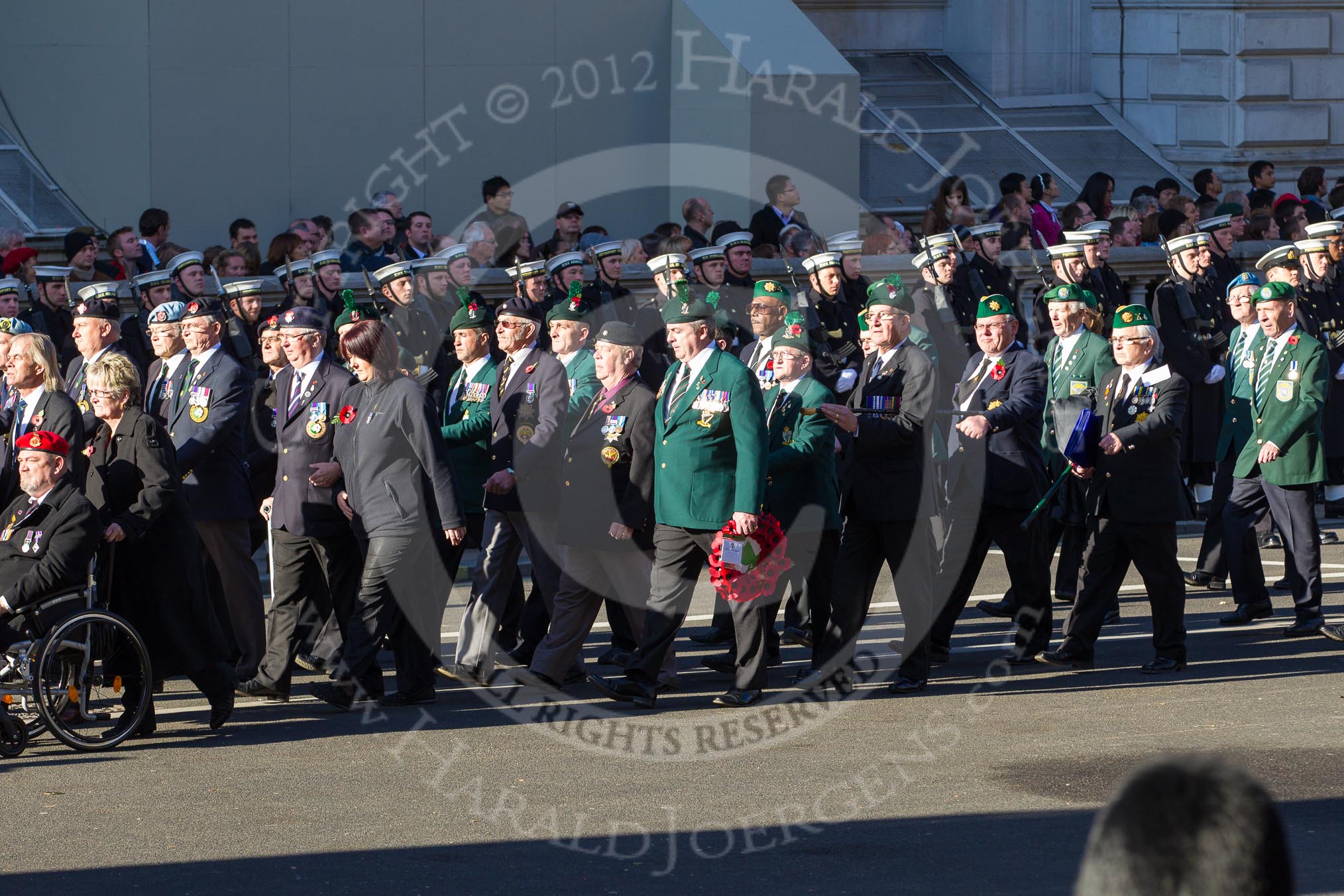 Remembrance Sunday 2012 Cenotaph March Past: Group D20 - Irish Defence Force and D21 - Northern Ireland Veterans' Association..
Whitehall, Cenotaph,
London SW1,

United Kingdom,
on 11 November 2012 at 12:08, image #1394