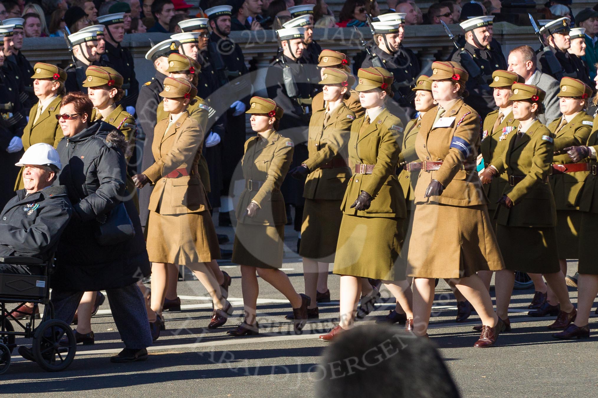 Remembrance Sunday 2012 Cenotaph March Past: Group M2 - Bevin Boys Association and M3 - First Aid Nursing Yeomanry..
Whitehall, Cenotaph,
London SW1,

United Kingdom,
on 11 November 2012 at 12:09, image #1435