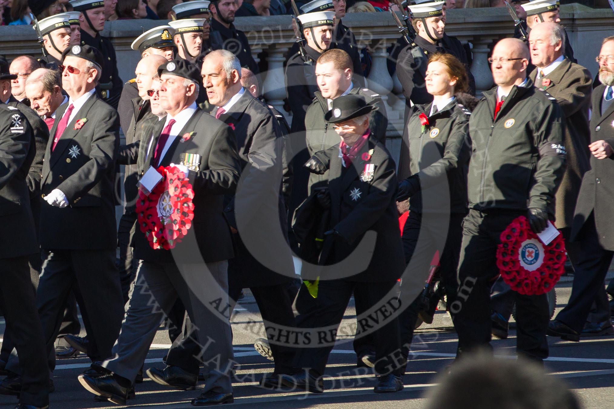 Remembrance Sunday 2012 Cenotaph March Past: Group M16 - St John Ambulance..
Whitehall, Cenotaph,
London SW1,

United Kingdom,
on 11 November 2012 at 12:11, image #1536