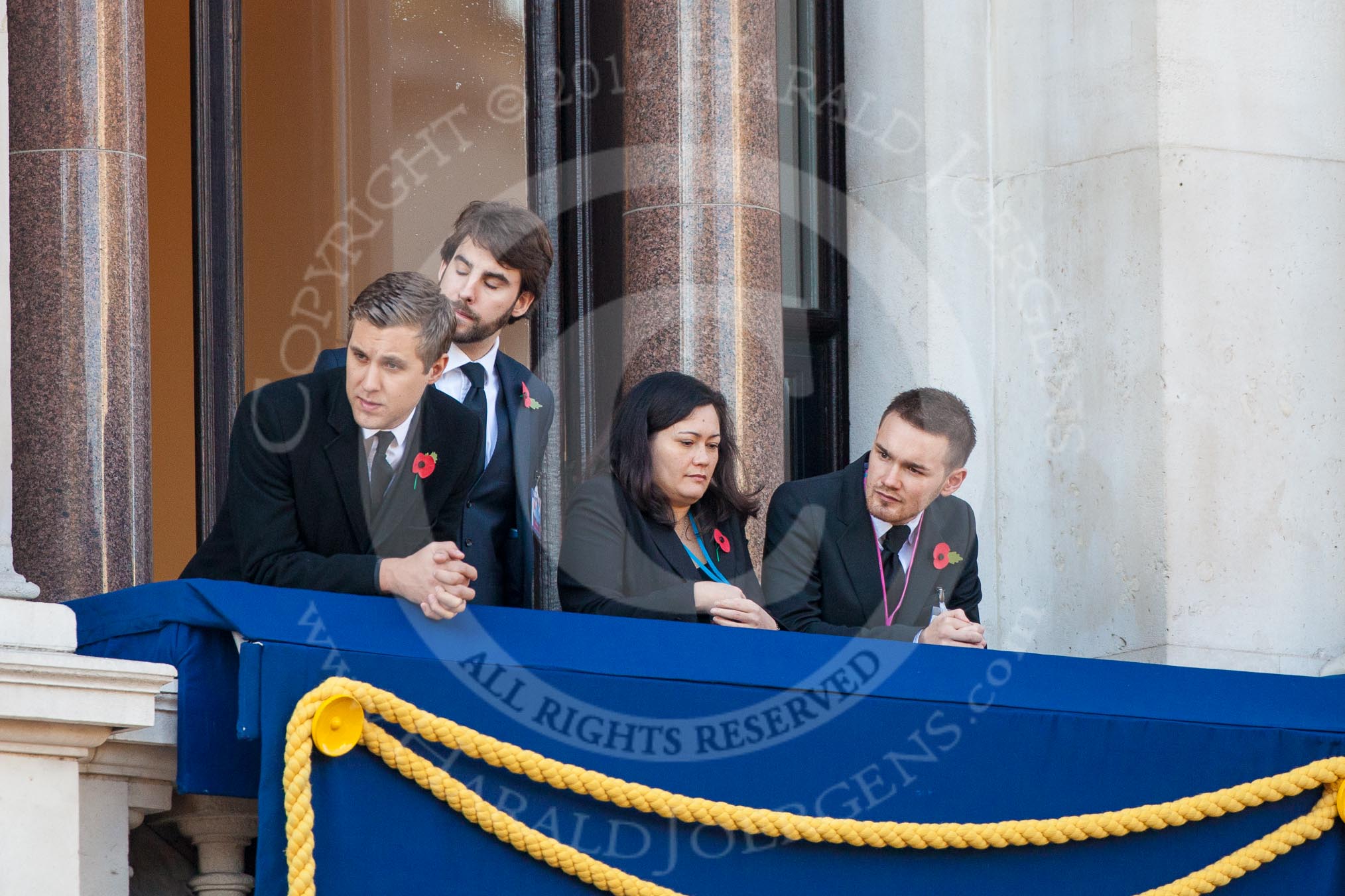 Remembrance Sunday 2012 Cenotaph March Past: On one of the balconies of the Foreign- and Commonwealth Office building after the March Past..
Whitehall, Cenotaph,
London SW1,

United Kingdom,
on 11 November 2012 at 12:17, image #1778