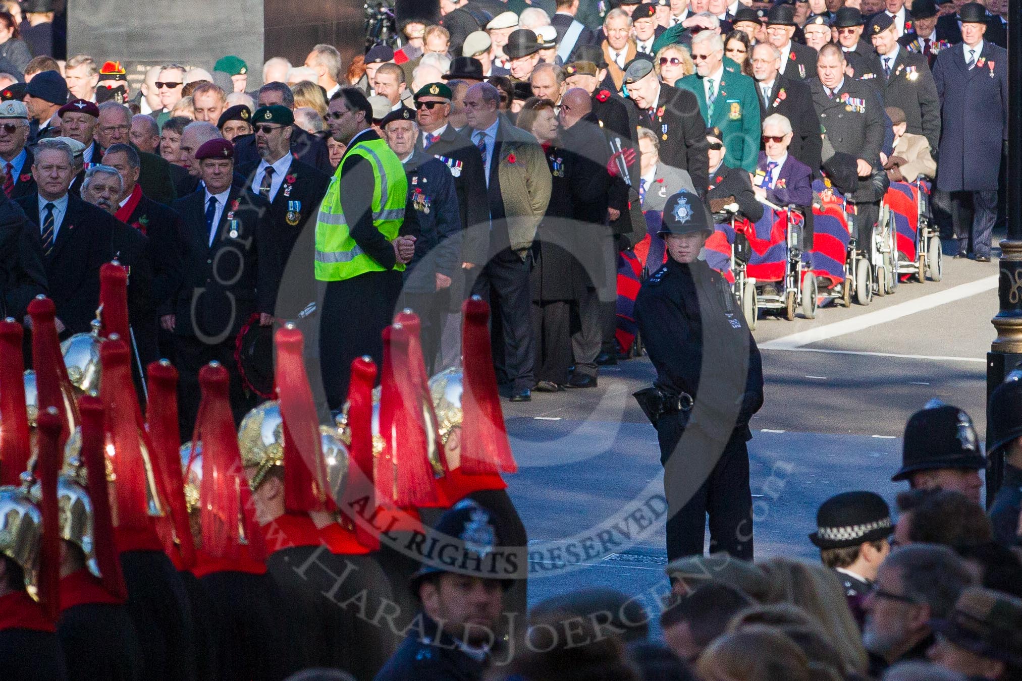 Ex-Servicemen and women waiting on the eastern side of Whitehall.