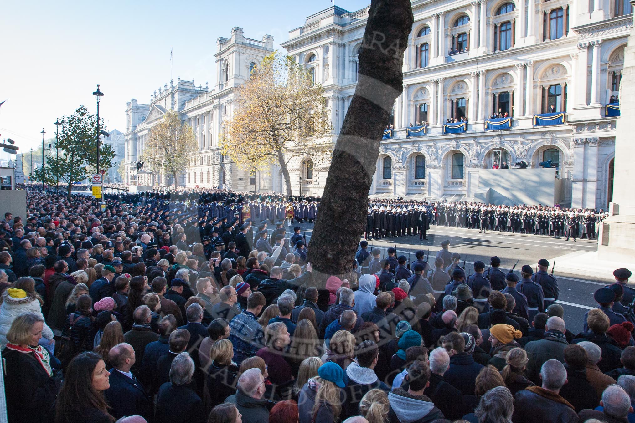 10:36am - Whitehall is now crowded with spectators on both sides, and detachments of the services forming a square around the Cenotaph.