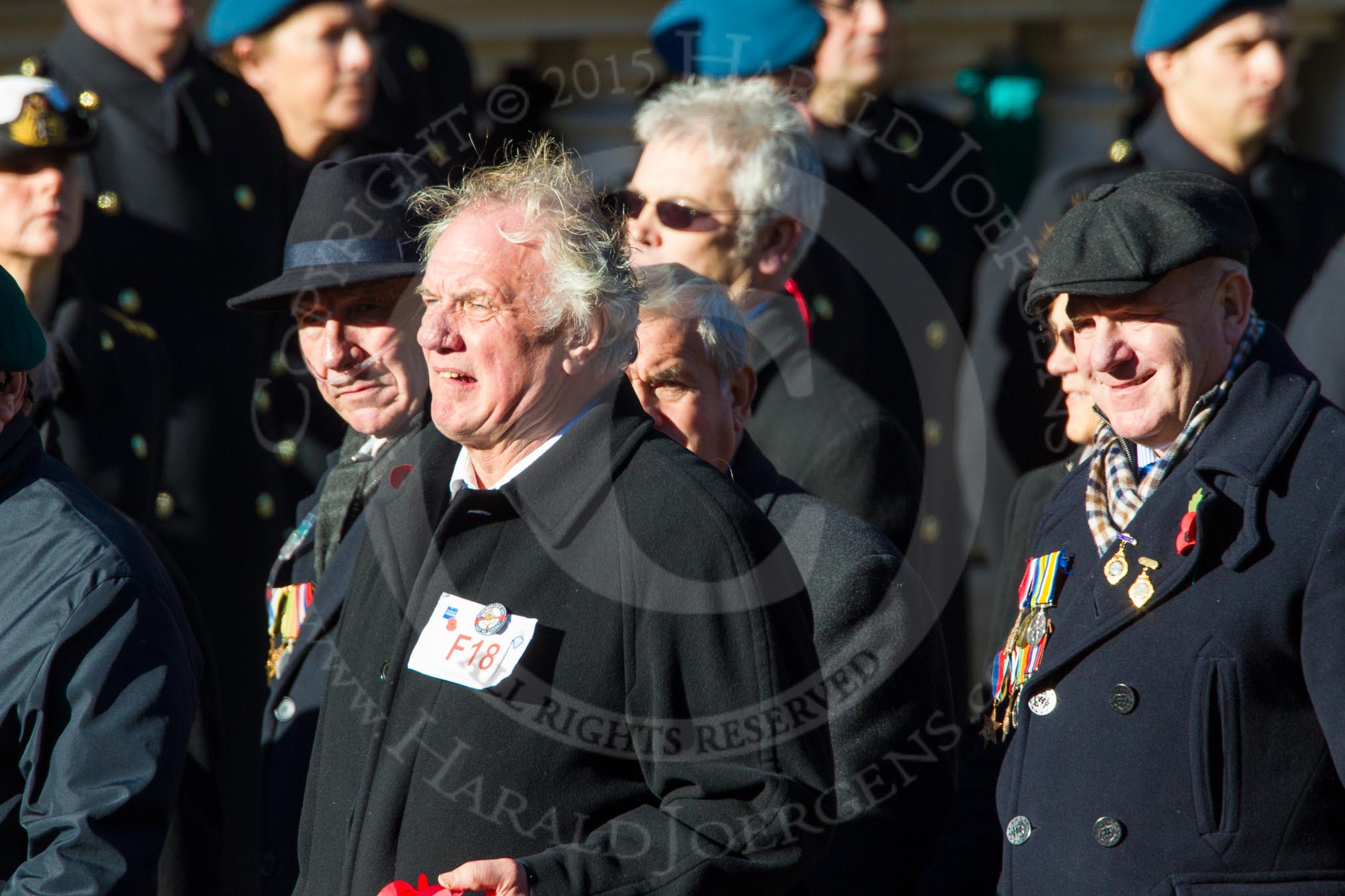 Remembrance Sunday Cenotaph March Past 2013: F18 - Showmens' Guild of Great Britain..
Press stand opposite the Foreign Office building, Whitehall, London SW1,
London,
Greater London,
United Kingdom,
on 10 November 2013 at 11:52, image #933