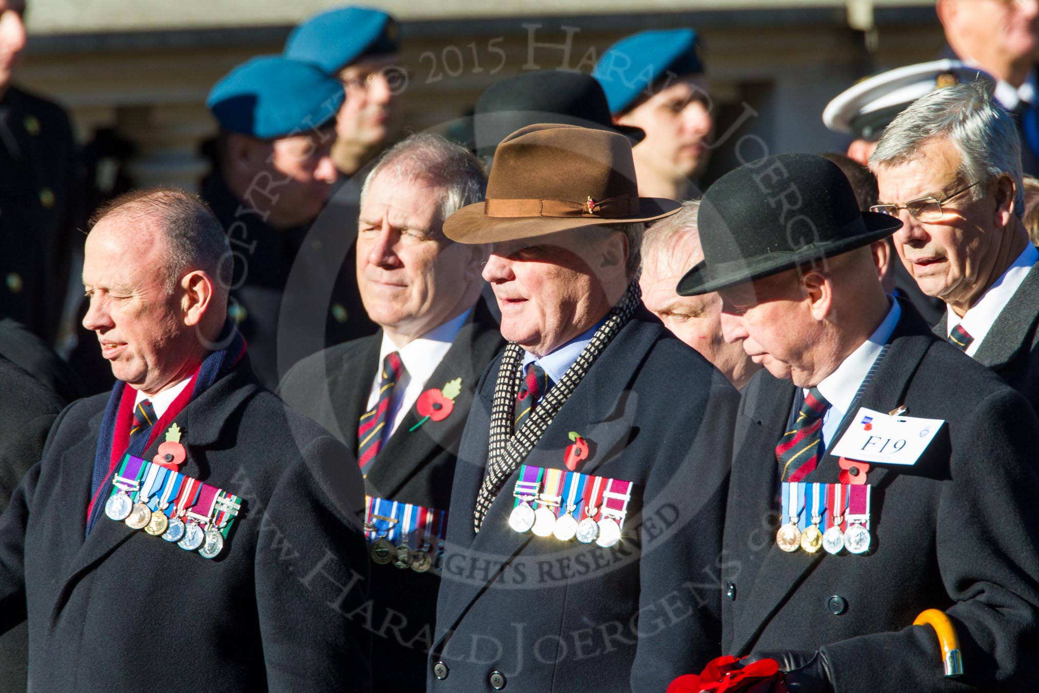 Remembrance Sunday Cenotaph March Past 2013: F19 - Queen's Bodyguard of The Yeoman of The Guard..
Press stand opposite the Foreign Office building, Whitehall, London SW1,
London,
Greater London,
United Kingdom,
on 10 November 2013 at 11:53, image #944