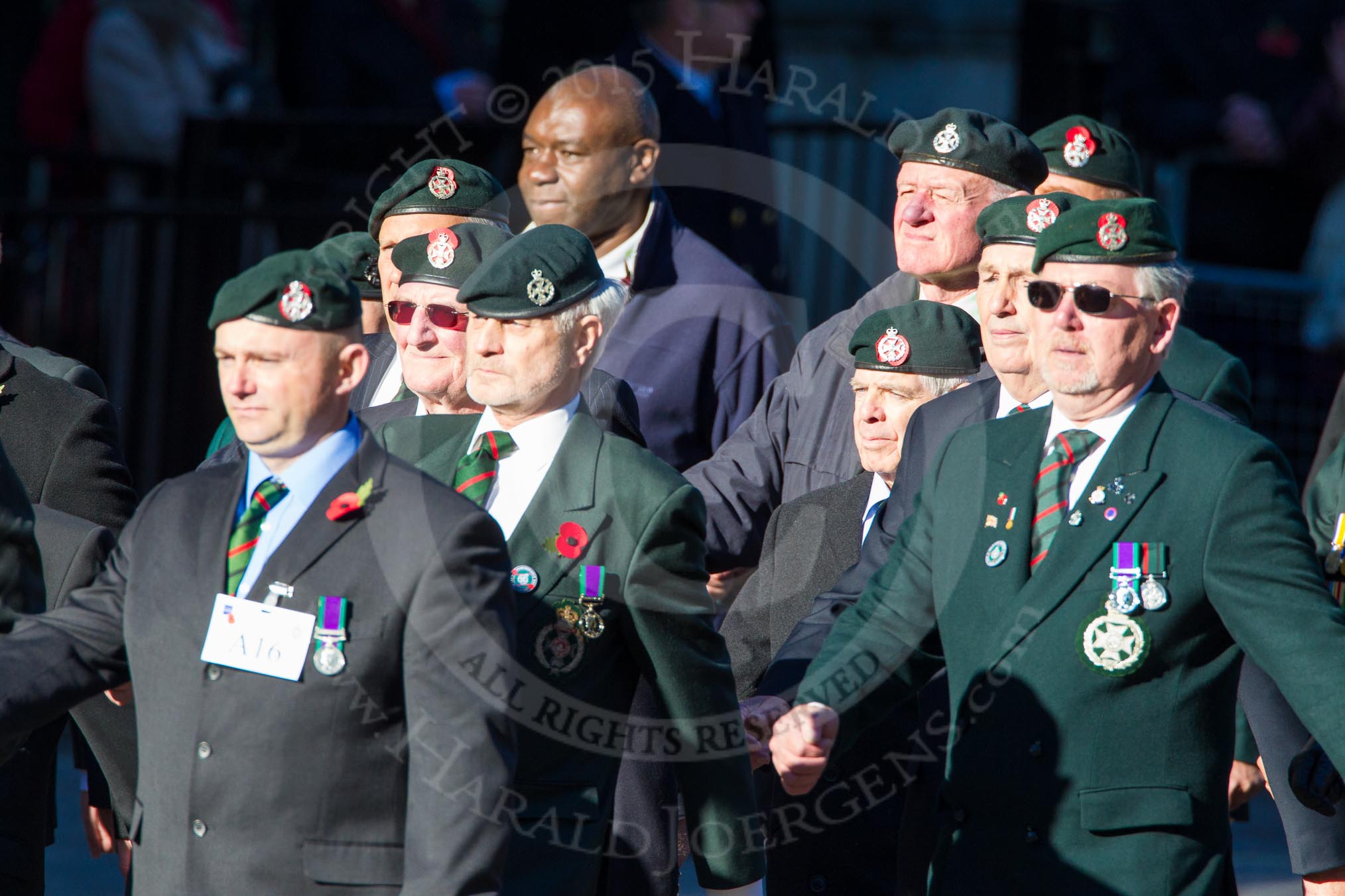 Remembrance Sunday Cenotaph March Past 2013: A16 - Royal Green Jackets Association..
Press stand opposite the Foreign Office building, Whitehall, London SW1,
London,
Greater London,
United Kingdom,
on 10 November 2013 at 11:56, image #1130