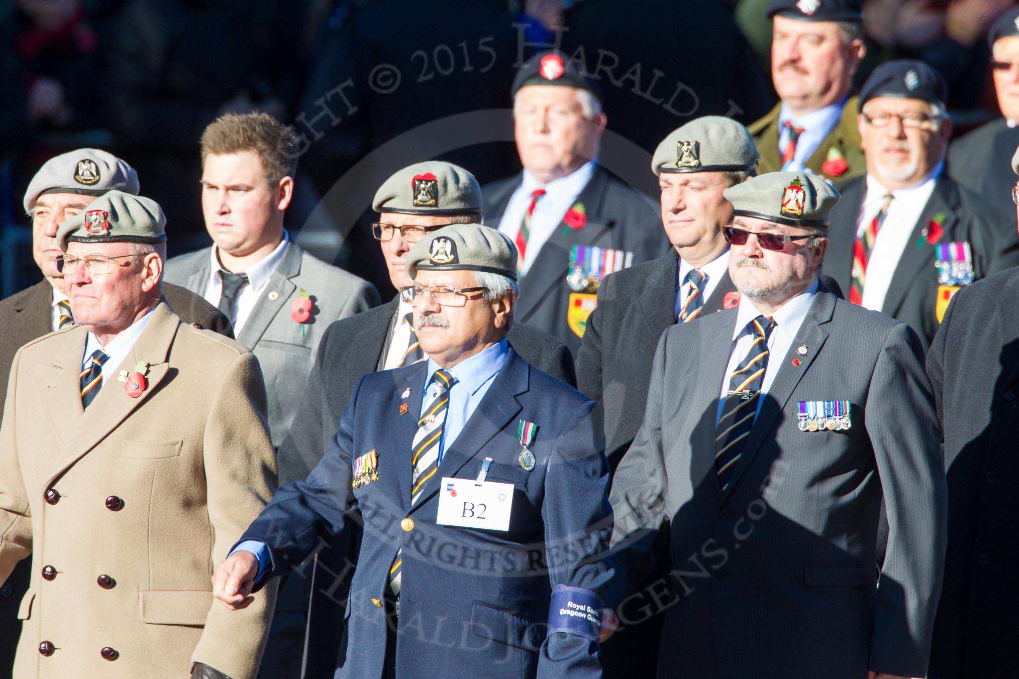 Remembrance Sunday Cenotaph March Past 2013: B2 - Royal Scots Dragoon Guards..
Press stand opposite the Foreign Office building, Whitehall, London SW1,
London,
Greater London,
United Kingdom,
on 10 November 2013 at 11:59, image #1309