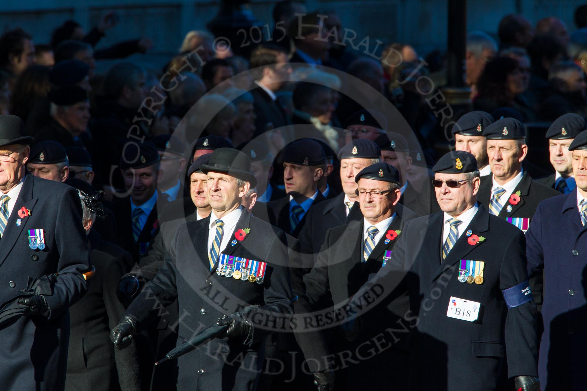 Remembrance Sunday Cenotaph March Past 2013: B18 - 3rd Regiment Royal Horse Artillery Association..
Press stand opposite the Foreign Office building, Whitehall, London SW1,
London,
Greater London,
United Kingdom,
on 10 November 2013 at 12:01, image #1436