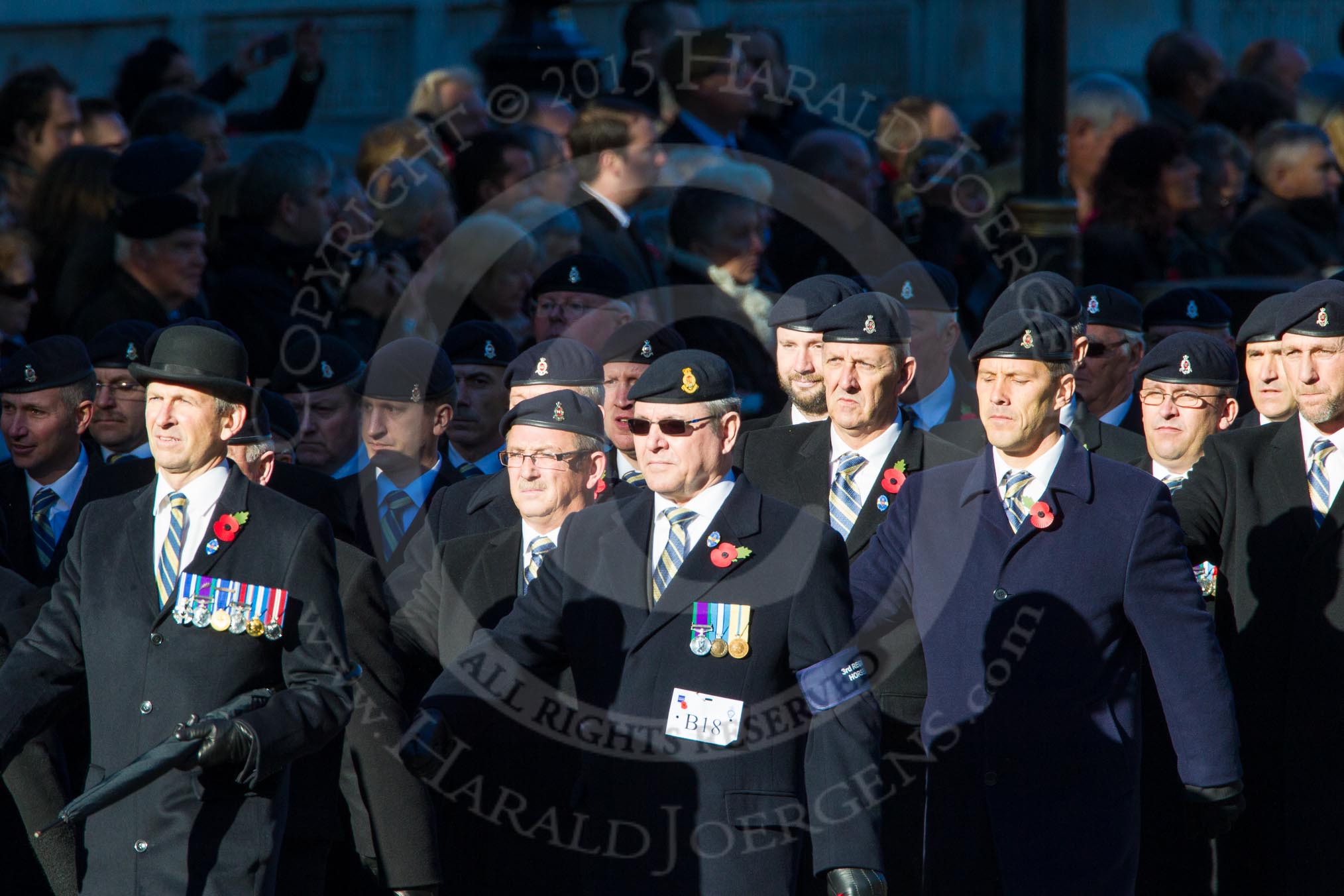 Remembrance Sunday Cenotaph March Past 2013: B18 - 3rd Regiment Royal Horse Artillery Association..
Press stand opposite the Foreign Office building, Whitehall, London SW1,
London,
Greater London,
United Kingdom,
on 10 November 2013 at 12:01, image #1437