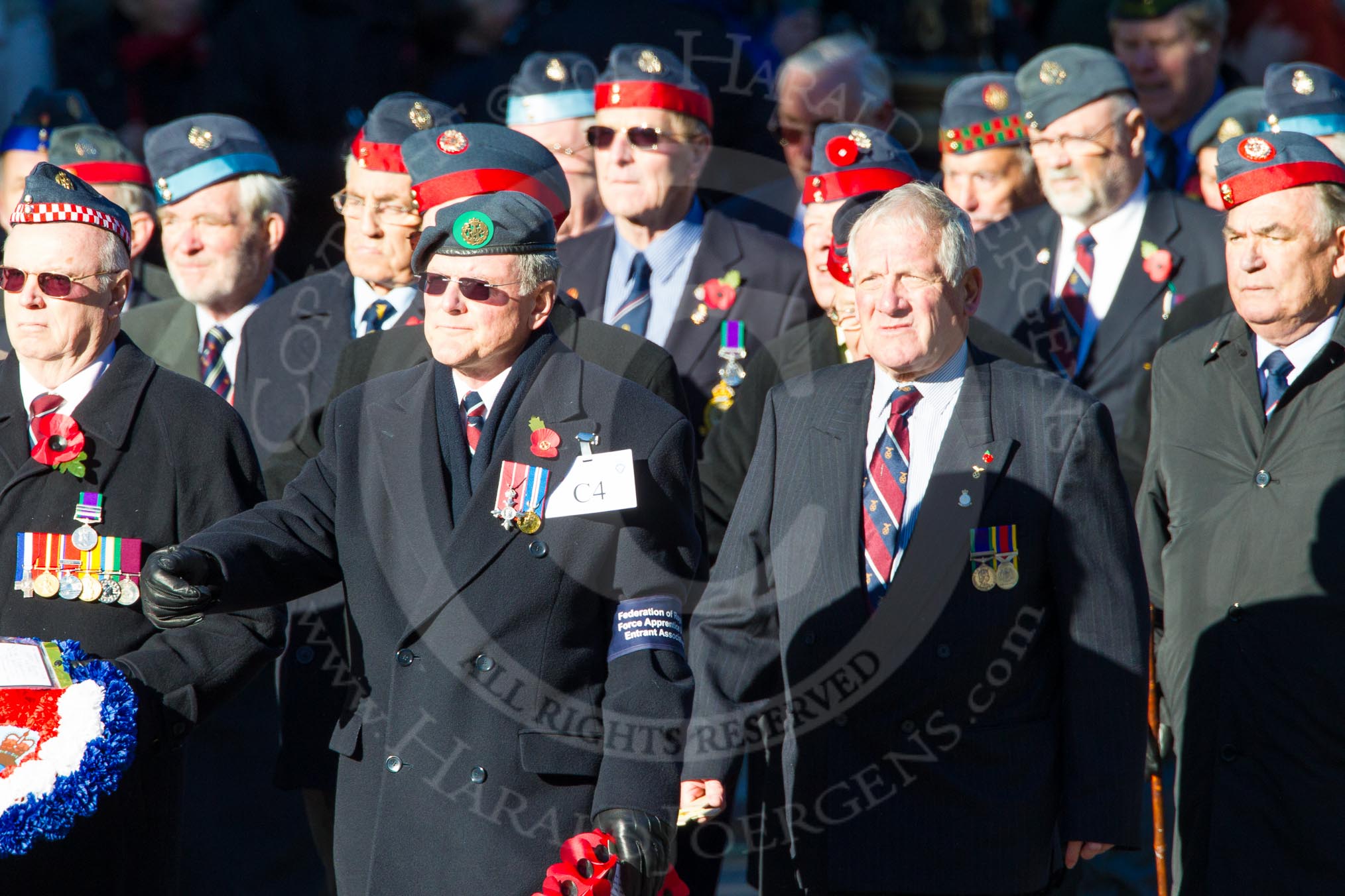 Remembrance Sunday Cenotaph March Past 2013: C4 - Federation of Royal Air Force Apprentice & Boy Entrant Associations..
Press stand opposite the Foreign Office building, Whitehall, London SW1,
London,
Greater London,
United Kingdom,
on 10 November 2013 at 12:06, image #1703