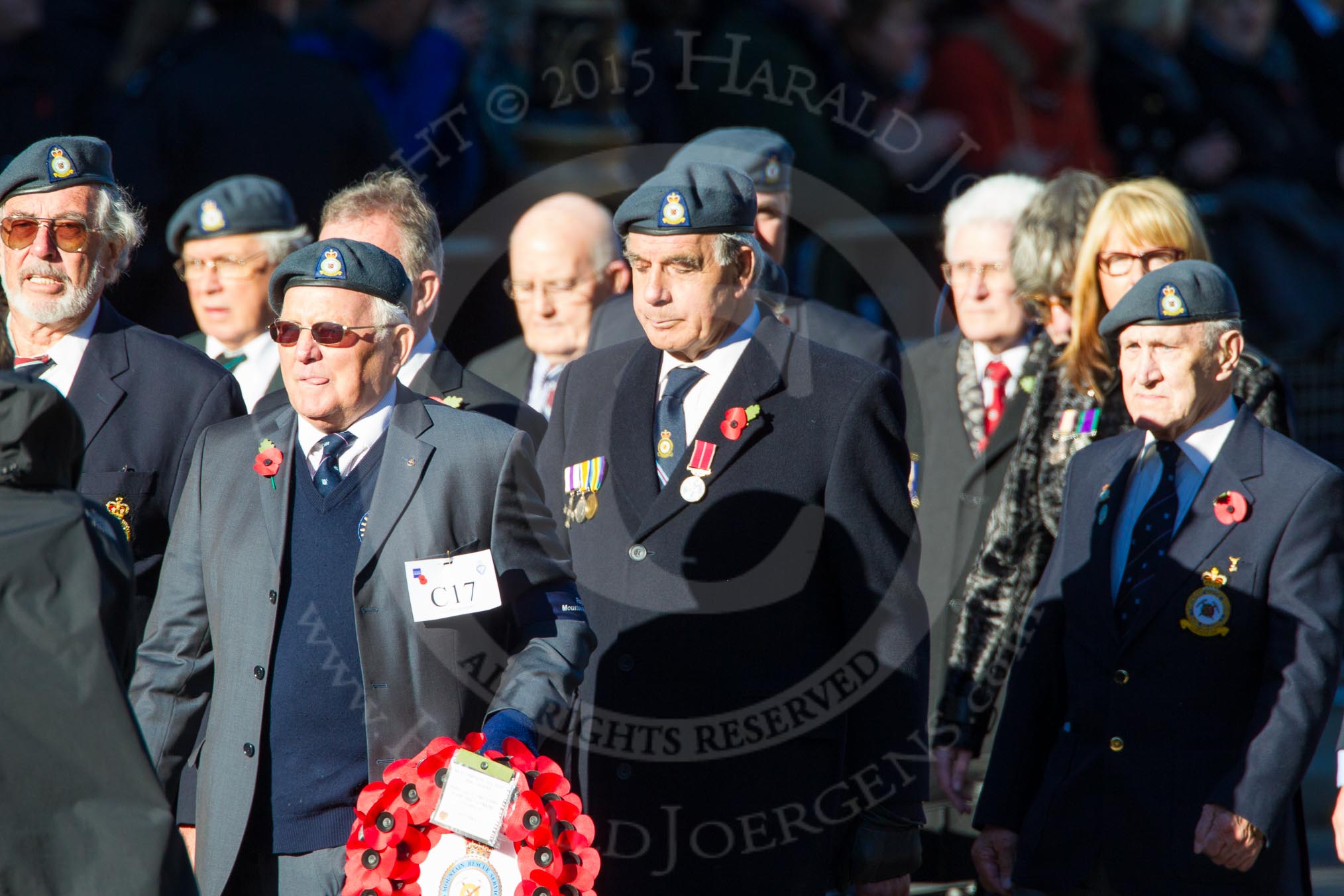 Remembrance Sunday Cenotaph March Past 2013: C17 - Royal Air Force Mountain Rescue Association..
Press stand opposite the Foreign Office building, Whitehall, London SW1,
London,
Greater London,
United Kingdom,
on 10 November 2013 at 12:08, image #1813