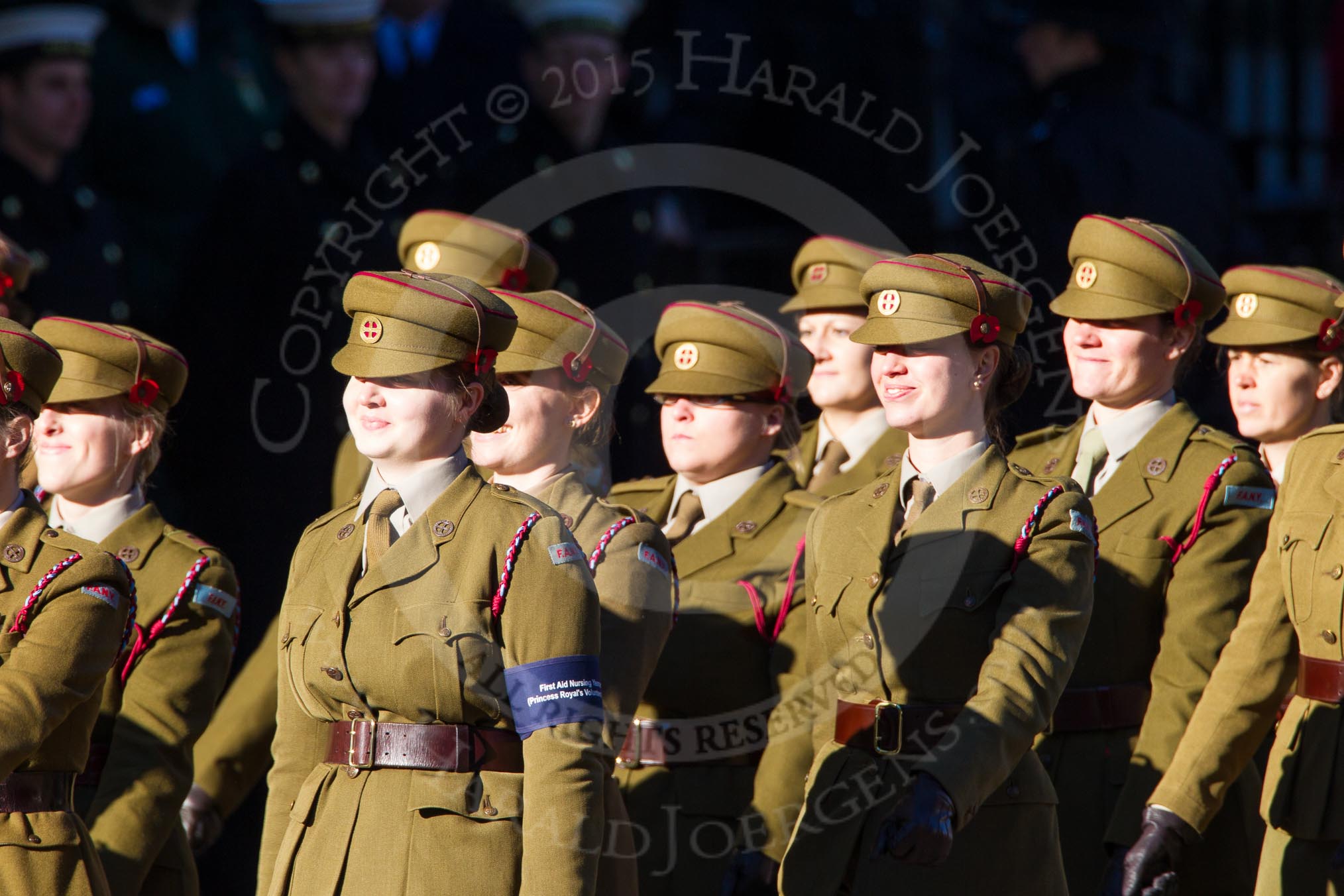 Remembrance Sunday Cenotaph March Past 2013: M2 - First Aid Nursing Yeomanry (Princess Royal's Volunteers Corps)..
Press stand opposite the Foreign Office building, Whitehall, London SW1,
London,
Greater London,
United Kingdom,
on 10 November 2013 at 12:09, image #1867