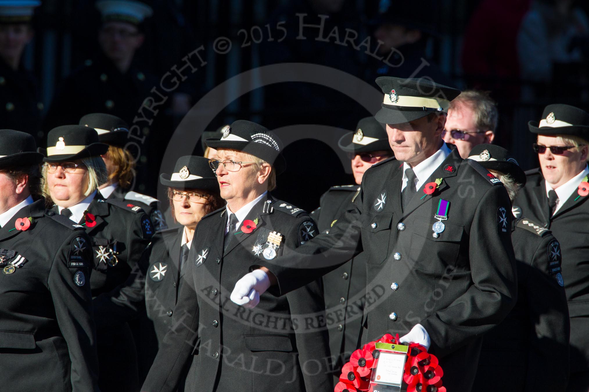 Remembrance Sunday Cenotaph March Past 2013: M16 - St John Ambulance..
Press stand opposite the Foreign Office building, Whitehall, London SW1,
London,
Greater London,
United Kingdom,
on 10 November 2013 at 12:11, image #1999