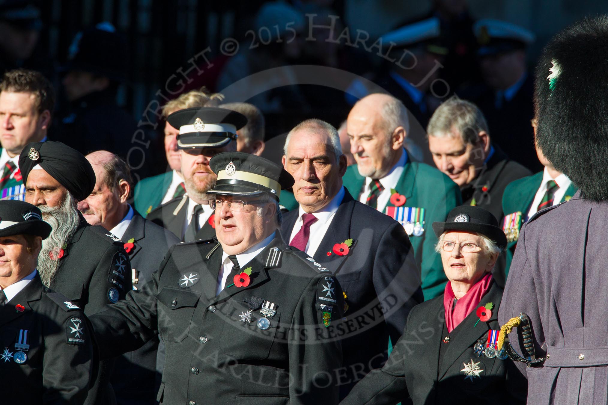 Remembrance Sunday Cenotaph March Past 2013: M16 - St John Ambulance..
Press stand opposite the Foreign Office building, Whitehall, London SW1,
London,
Greater London,
United Kingdom,
on 10 November 2013 at 12:11, image #2003