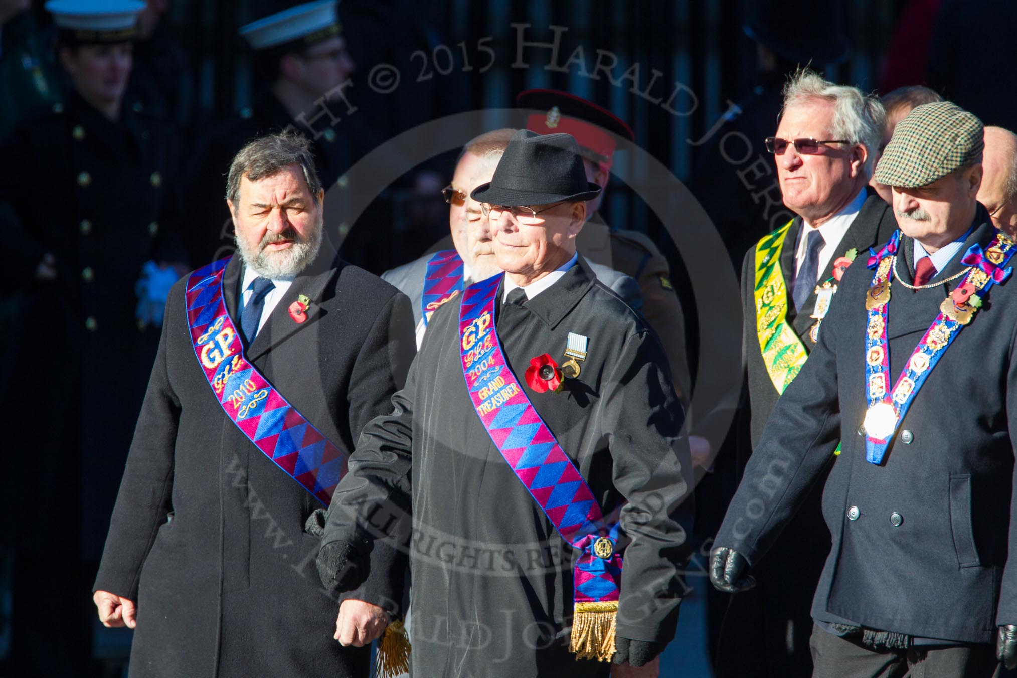 Remembrance Sunday Cenotaph March Past 2013: M38 - Royal Antediluvian Order of Buffaloes..
Press stand opposite the Foreign Office building, Whitehall, London SW1,
London,
Greater London,
United Kingdom,
on 10 November 2013 at 12:14, image #2159