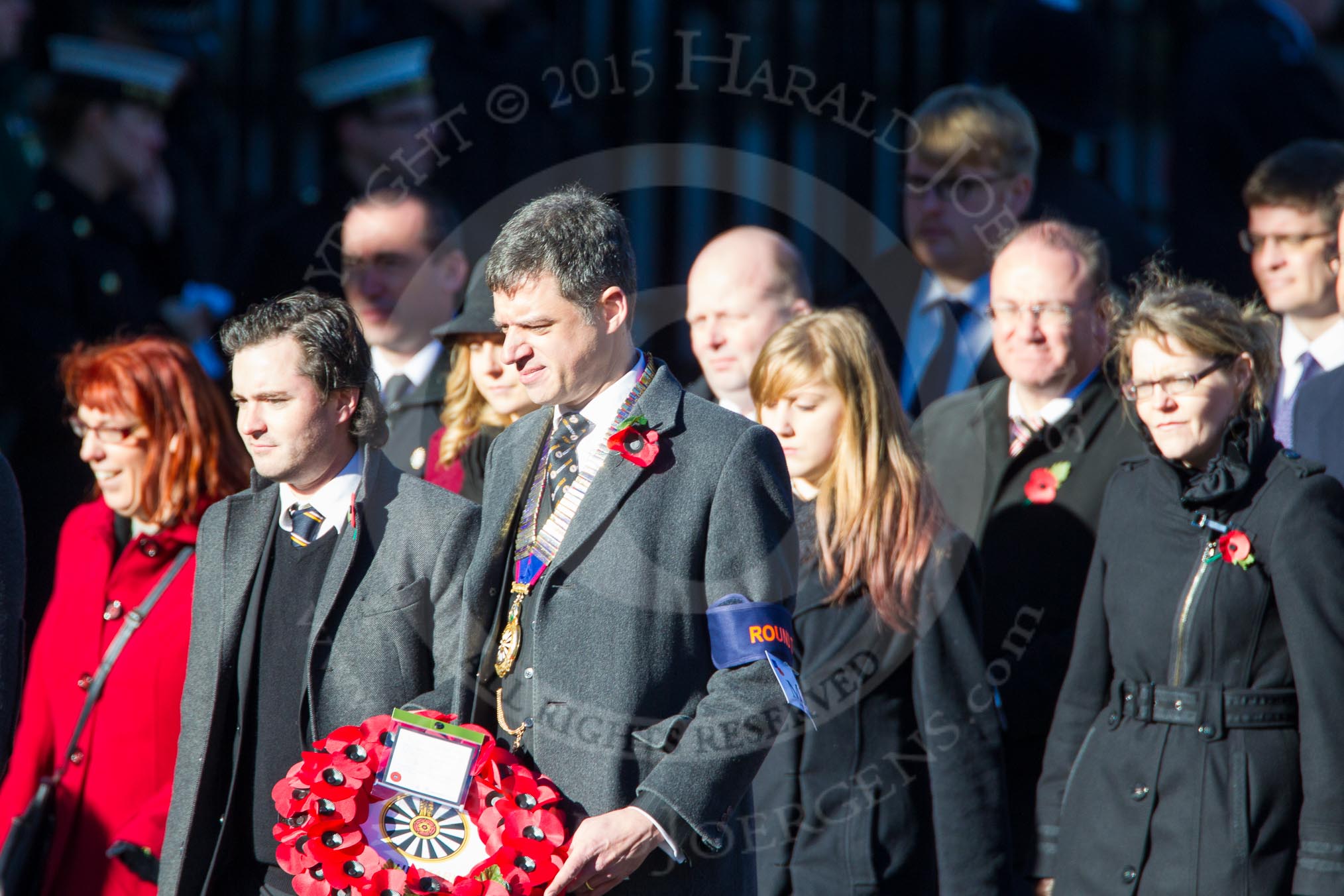 Remembrance Sunday Cenotaph March Past 2013: M39 - National Association of Round Tables..
Press stand opposite the Foreign Office building, Whitehall, London SW1,
London,
Greater London,
United Kingdom,
on 10 November 2013 at 12:14, image #2172