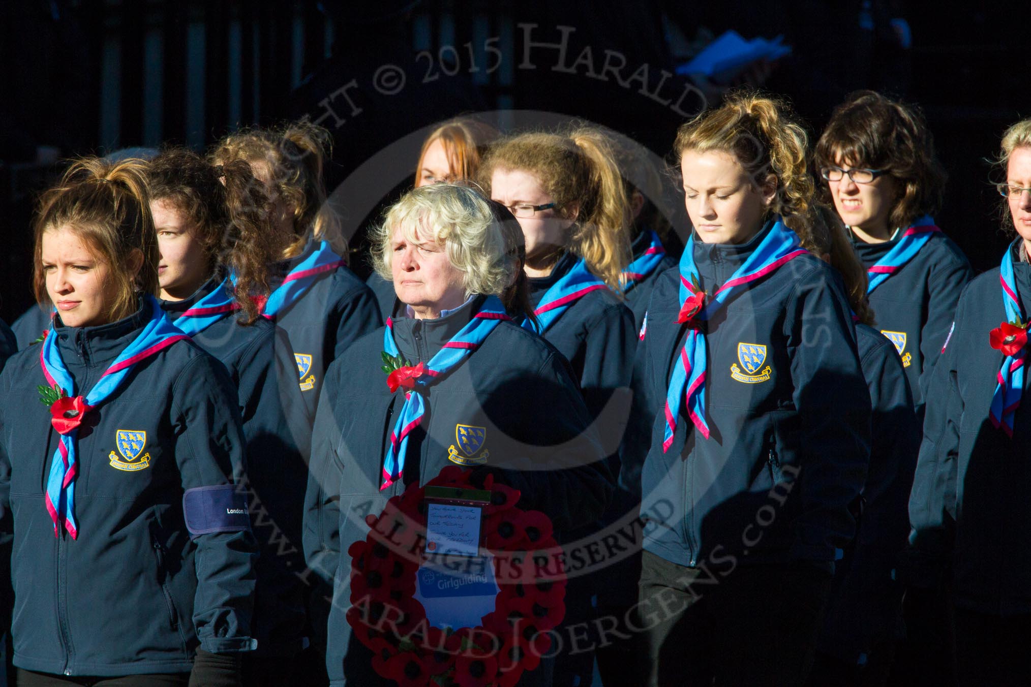 Remembrance Sunday Cenotaph March Past 2013: M50 - Girlguiding London & South East England..
Press stand opposite the Foreign Office building, Whitehall, London SW1,
London,
Greater London,
United Kingdom,
on 10 November 2013 at 12:15, image #2270