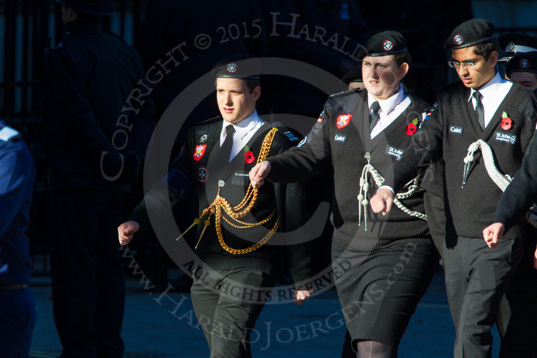 Remembrance Sunday Cenotaph March Past 2013: M55 - St John Ambulance Cadets..
Press stand opposite the Foreign Office building, Whitehall, London SW1,
London,
Greater London,
United Kingdom,
on 10 November 2013 at 12:16, image #2312