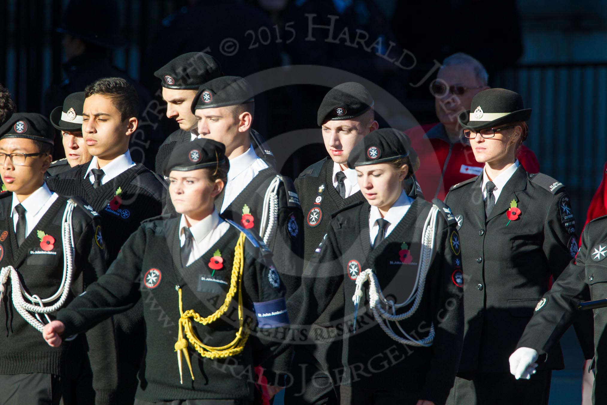 Remembrance Sunday Cenotaph March Past 2013: M55 - St John Ambulance Cadets..
Press stand opposite the Foreign Office building, Whitehall, London SW1,
London,
Greater London,
United Kingdom,
on 10 November 2013 at 12:16, image #2319