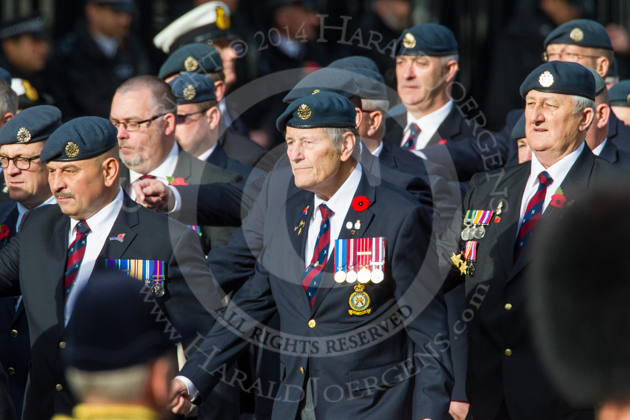 Remembrance Sunday at the Cenotaph in London 2014: Group C2 - Royal Air Force Regiment Association.
Press stand opposite the Foreign Office building, Whitehall, London SW1,
London,
Greater London,
United Kingdom,
on 09 November 2014 at 11:38, image #70