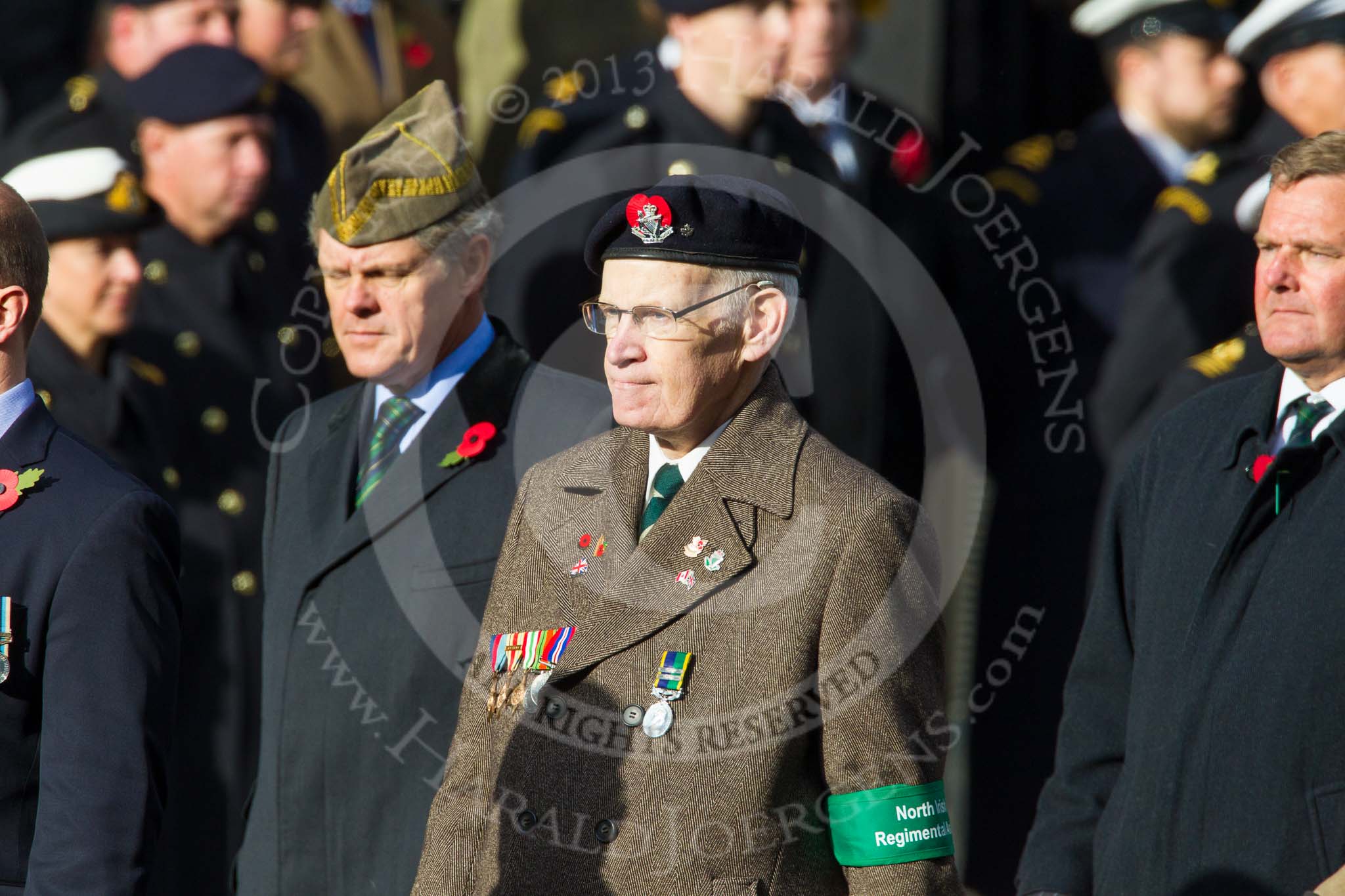 Remembrance Sunday at the Cenotaph in London 2014: Group D12 - North Irish Horse & Irish Regiments Old Comrades
Association.
Press stand opposite the Foreign Office building, Whitehall, London SW1,
London,
Greater London,
United Kingdom,
on 09 November 2014 at 11:45, image #362