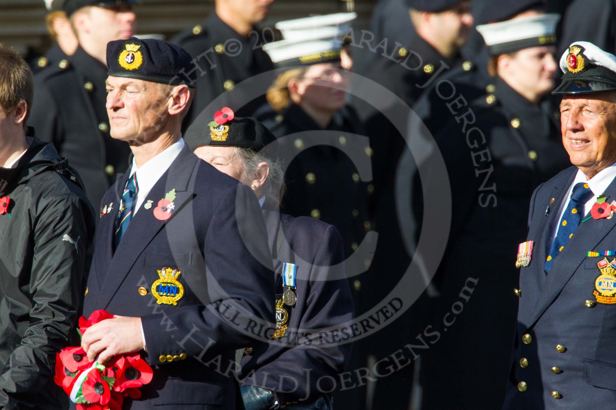 Remembrance Sunday at the Cenotaph in London 2014: Group E3 - Merchant Navy Association.
Press stand opposite the Foreign Office building, Whitehall, London SW1,
London,
Greater London,
United Kingdom,
on 09 November 2014 at 11:50, image #612
