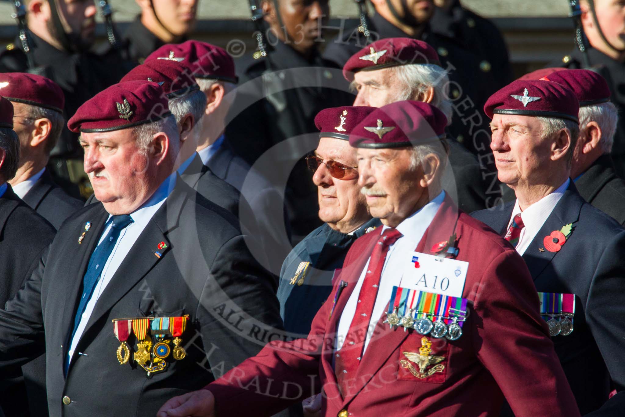 Remembrance Sunday at the Cenotaph in London 2014: Group A10 - Parachute Regimental Association.
Press stand opposite the Foreign Office building, Whitehall, London SW1,
London,
Greater London,
United Kingdom,
on 09 November 2014 at 12:01, image #1217
