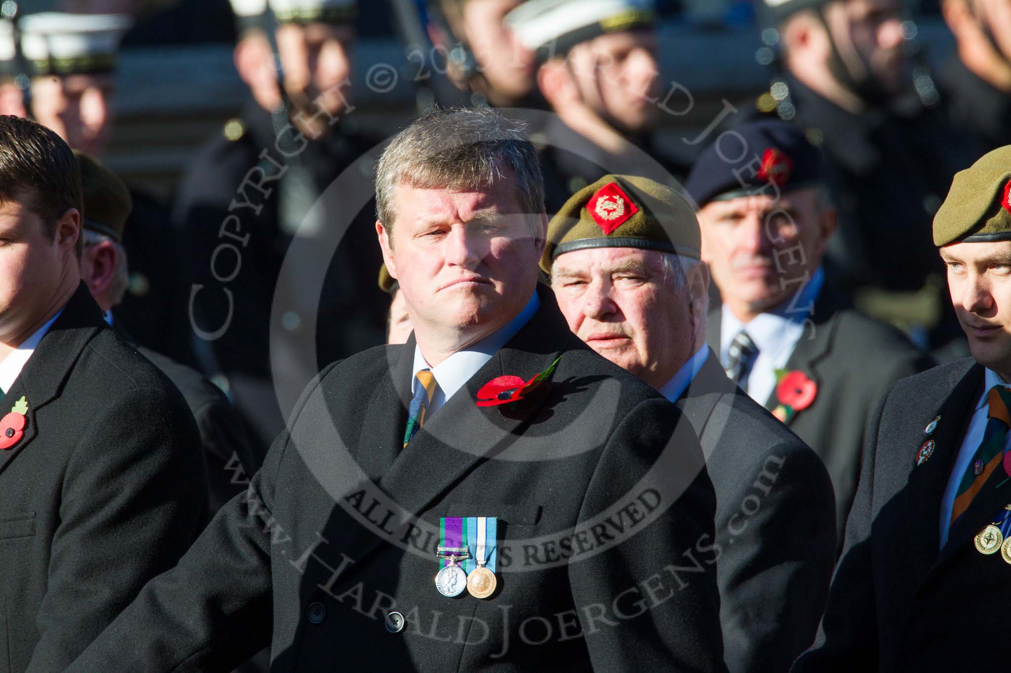 Remembrance Sunday at the Cenotaph in London 2014: Group A34 - The Duke of Lancaster's Regimental Association.
Press stand opposite the Foreign Office building, Whitehall, London SW1,
London,
Greater London,
United Kingdom,
on 09 November 2014 at 12:05, image #1446