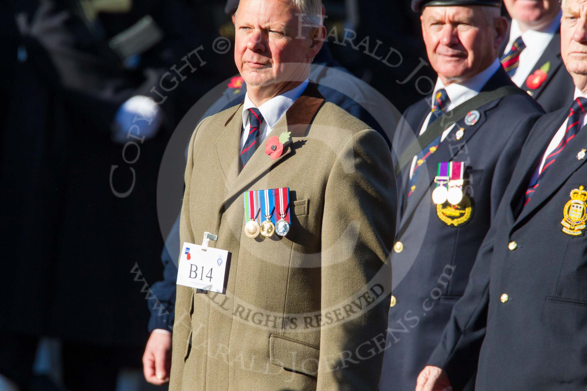 Remembrance Sunday at the Cenotaph in London 2014: Group B14 - RAOC Association.
Press stand opposite the Foreign Office building, Whitehall, London SW1,
London,
Greater London,
United Kingdom,
on 09 November 2014 at 12:09, image #1653