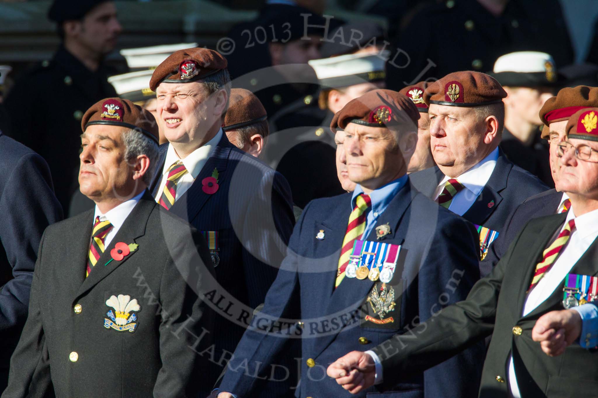 Remembrance Sunday at the Cenotaph in London 2014: Group B29 - Queen's Royal Hussars (The Queen's Own & Royal Irish).
Press stand opposite the Foreign Office building, Whitehall, London SW1,
London,
Greater London,
United Kingdom,
on 09 November 2014 at 12:12, image #1833