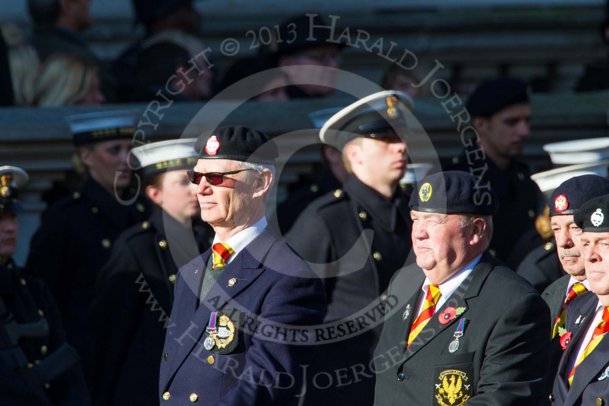 Remembrance Sunday at the Cenotaph in London 2014: Group B29 - Queen's Royal Hussars (The Queen's Own & Royal Irish).
Press stand opposite the Foreign Office building, Whitehall, London SW1,
London,
Greater London,
United Kingdom,
on 09 November 2014 at 12:12, image #1862