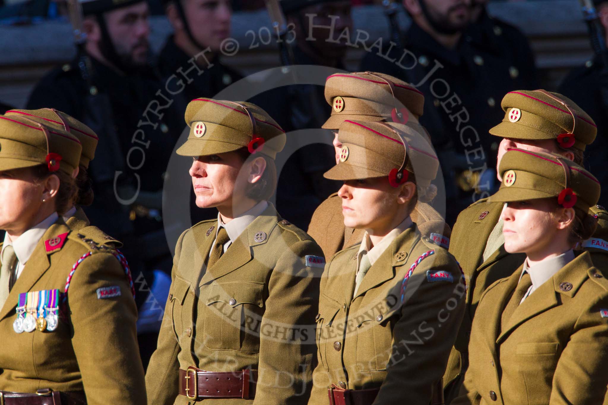 Remembrance Sunday at the Cenotaph in London 2014: Group M2 - First Aid Nursing Yeomanry (Princess Royal's Volunteers Corps).
Press stand opposite the Foreign Office building, Whitehall, London SW1,
London,
Greater London,
United Kingdom,
on 09 November 2014 at 12:15, image #1974