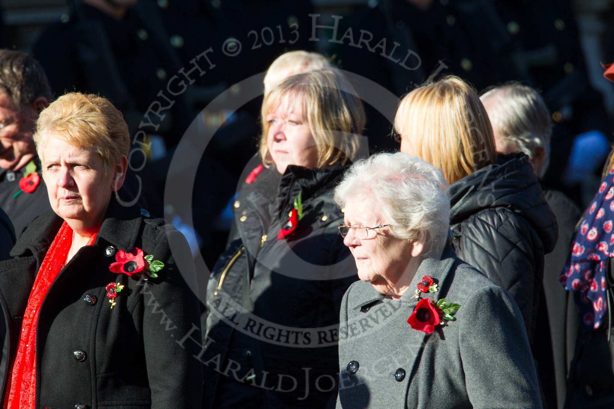 Remembrance Sunday at the Cenotaph in London 2014: Group M3 - Munitions Workers Association.
Press stand opposite the Foreign Office building, Whitehall, London SW1,
London,
Greater London,
United Kingdom,
on 09 November 2014 at 12:15, image #1983