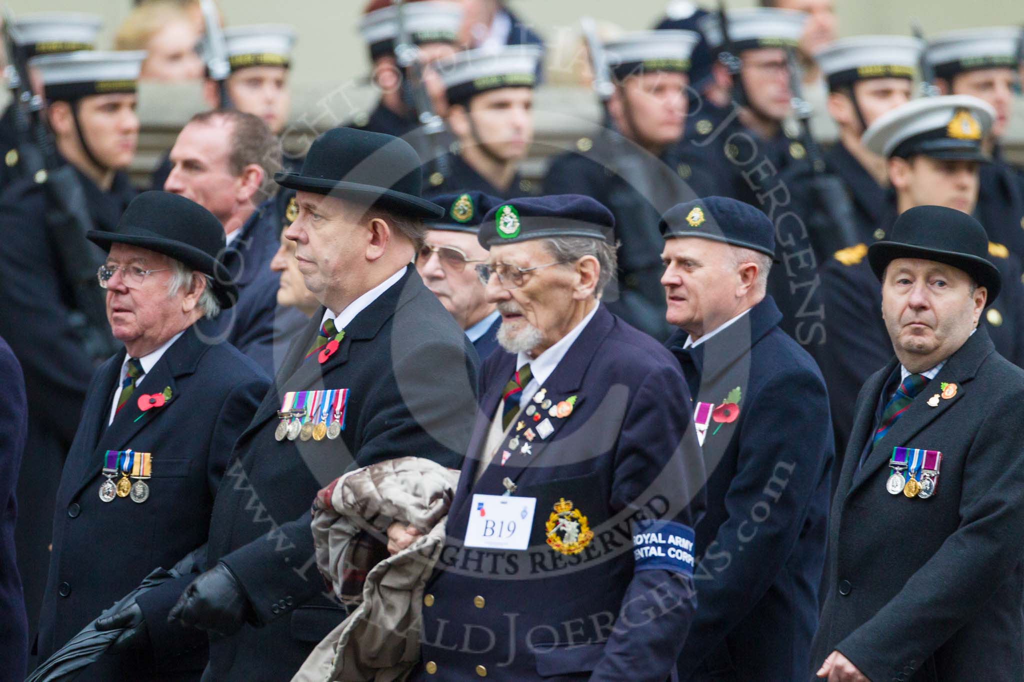 Remembrance Sunday at the Cenotaph 2015: Group B19, Royal Army Veterinary Corps & Royal Army Dental Corps.
Cenotaph, Whitehall, London SW1,
London,
Greater London,
United Kingdom,
on 08 November 2015 at 11:40, image #149