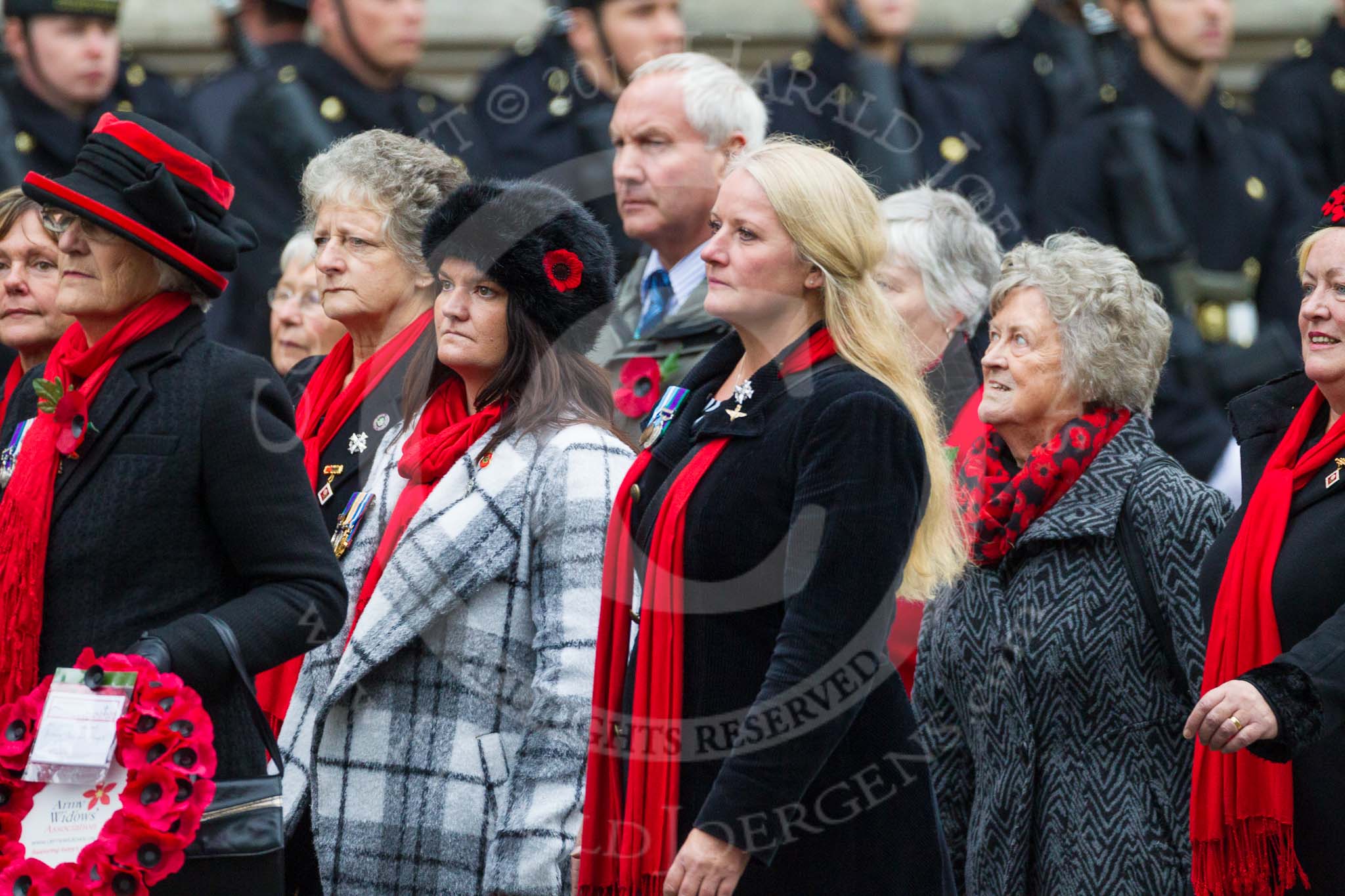 Remembrance Sunday at the Cenotaph 2015: Group D15, War Widows Association.
Cenotaph, Whitehall, London SW1,
London,
Greater London,
United Kingdom,
on 08 November 2015 at 11:54, image #668